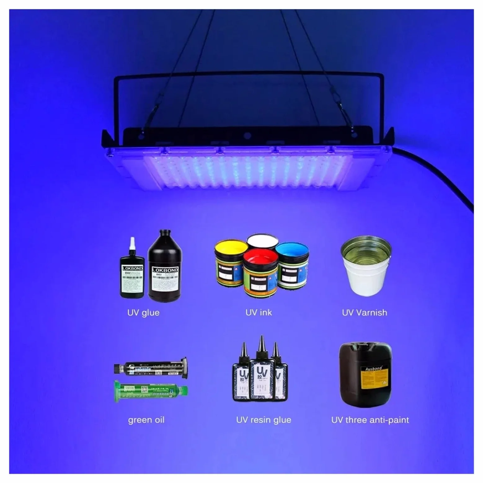 100W 300W LED Blacklight 365nm 395nm 405nm Lampa utwardzająca UV Lampa utwardzająca klej bezcieniowy Zielony olej Żywica Obudowa do utwardzania DIY(395nm,300W)