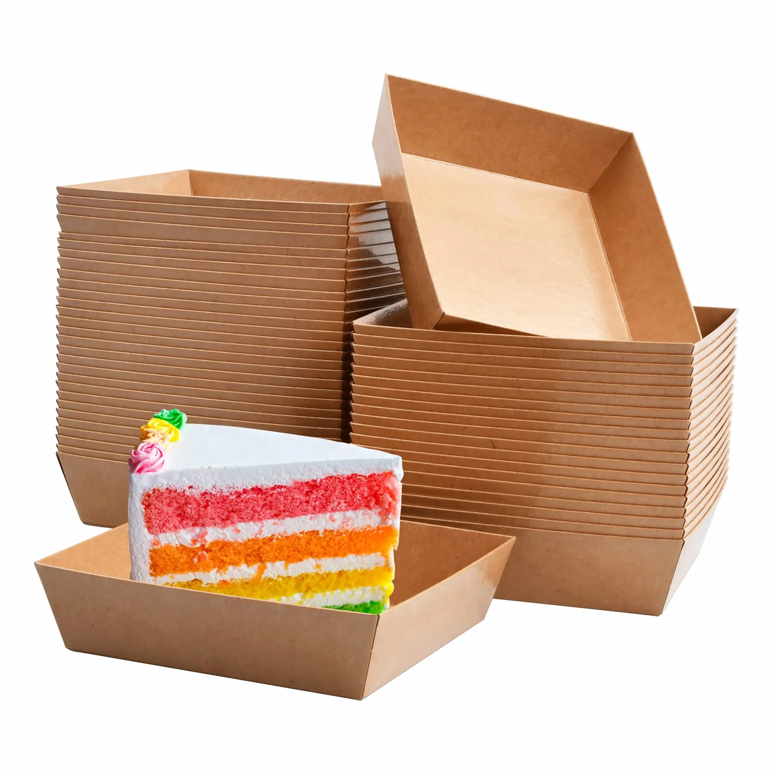 50 sztuk tace z kartonu Kraft, jednorazowe miski na imprezy, wodoodporne pudełka kartonowe na żywność, talerze na przekąski na chipsy sałatkowe kanapki (9 x 9 x 3,5 cm)