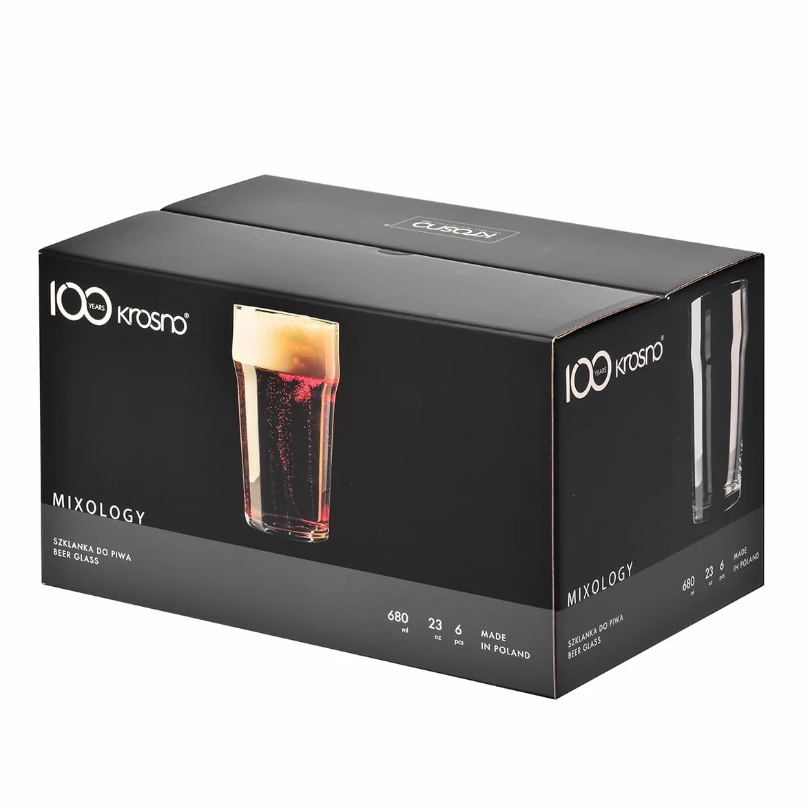 KROSNO | Szklanki do piwa typu Nonic | Komplet 6 x 500 ml | Kolekcja Mixology | Do lagerów i stoutów | Pogrubiony pierścień, stabilne dno | Na przyjęcia i imprezy | Szkło bezołowiowe | Do zmywarki