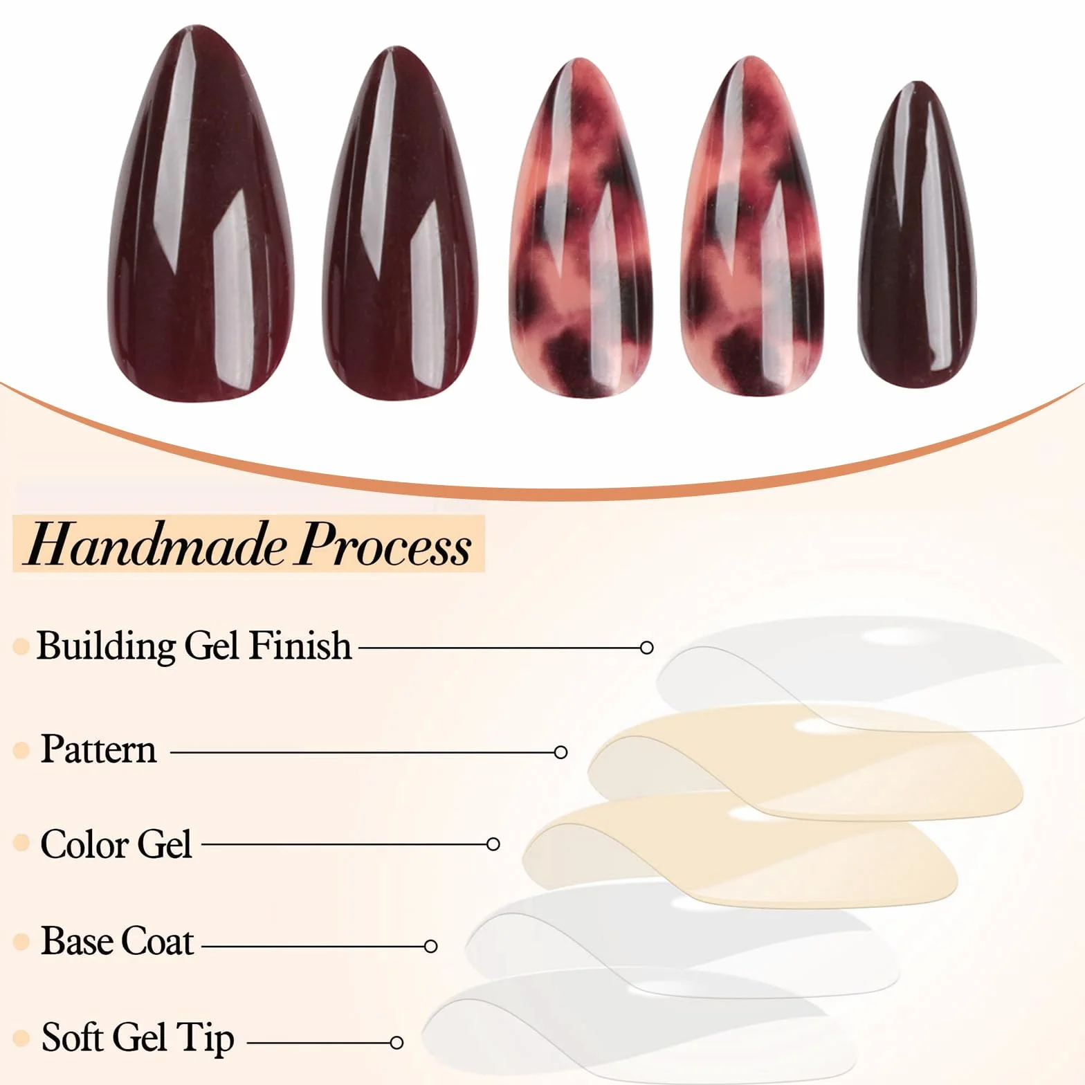 GlamRays 24 sztuki Brown Press on Nails Leo średni mandaryński sztuczne paznokcie nadruk lampart paznokcie jesień klejone paznokcie akrylowe Stiletto sztuczne paznokcie