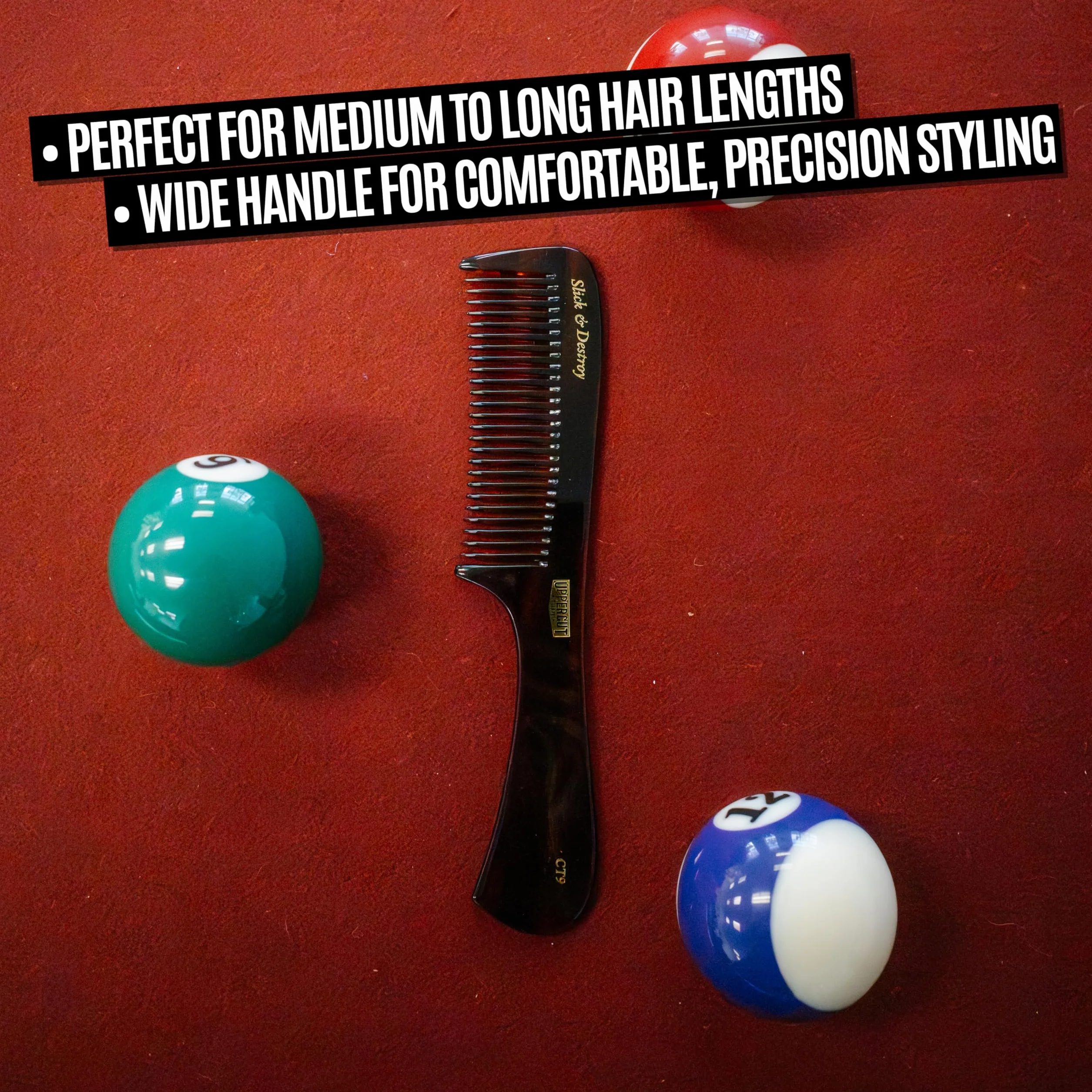 Uppercut Deluxe CT9 Styling Comb, Flat Handled Long Toothed Hair Comb for Ultimate Styling Control, Ideal for Grooming Medium to Long Hair Styles