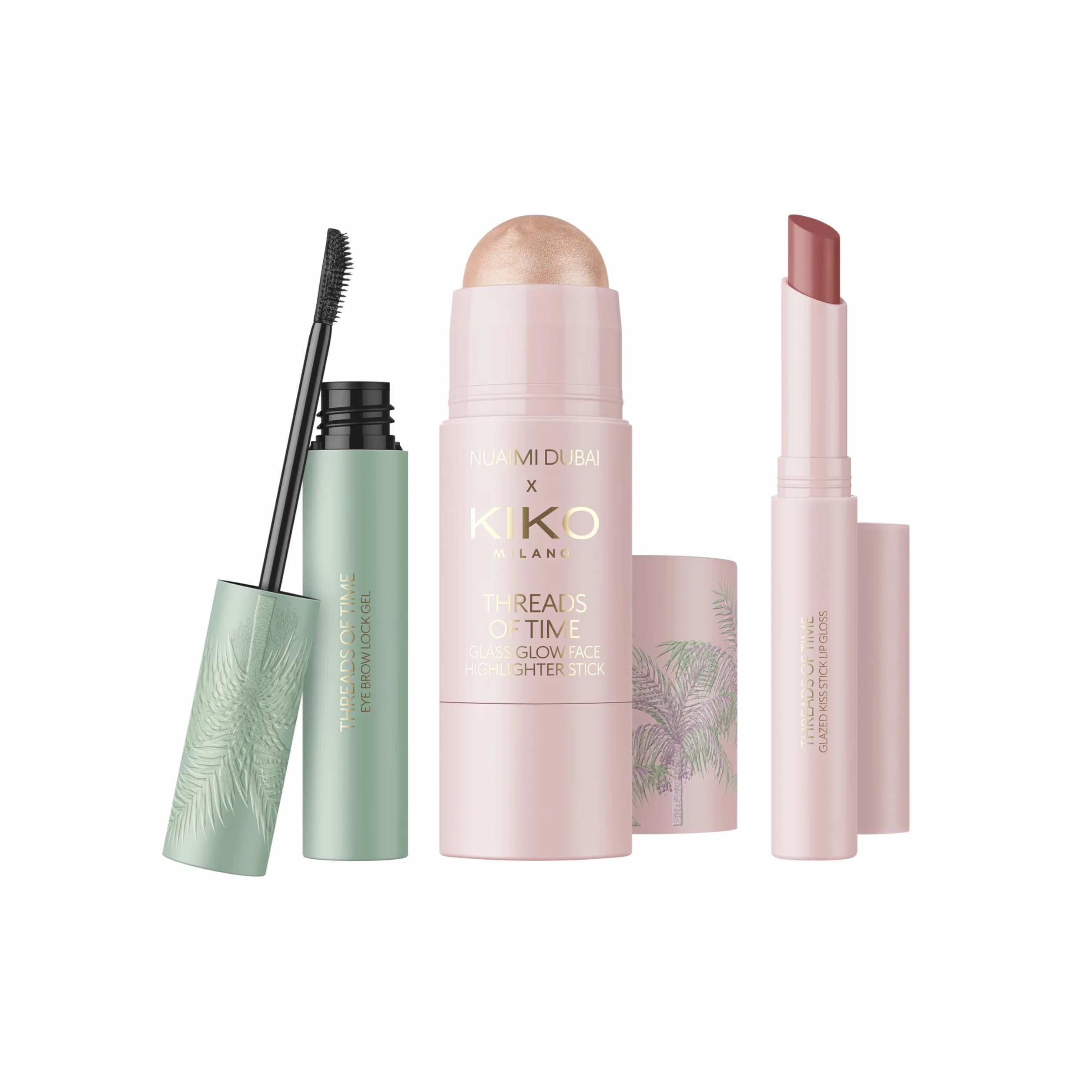 KIKO Milano Threads Of Time Glass Glow Icons Make Up Kit, Zestaw Upominkowy Do Makijażu: Rozświetlacz W Sztyfcie, Wosk Do Brwi I Błyszczyk W Sztyfcie