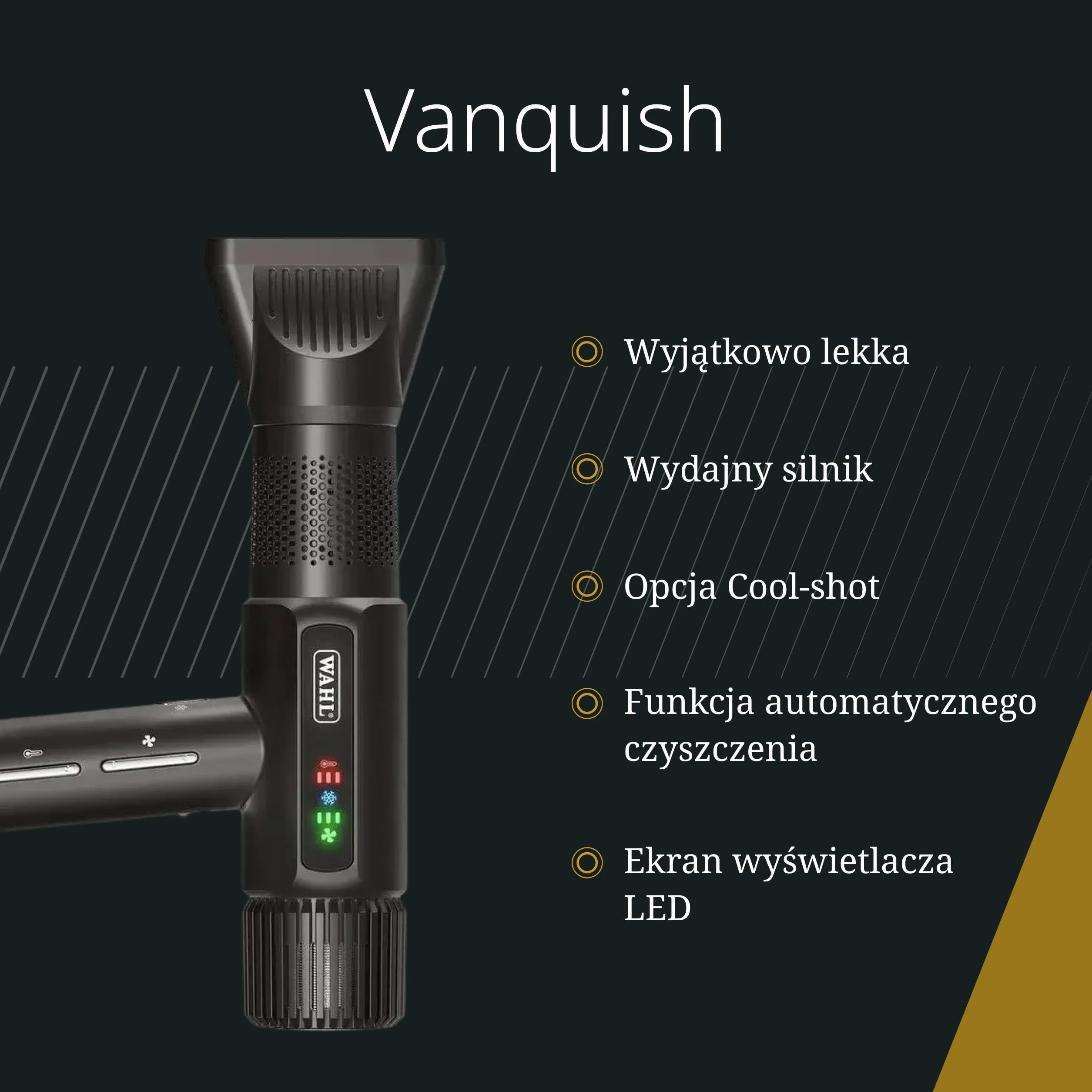Wahl Vanquish - profesjonalna suszarka do włosów - szybkie suszenie - z magnetycznymi dyszami i dyfuzorem - Czarny
