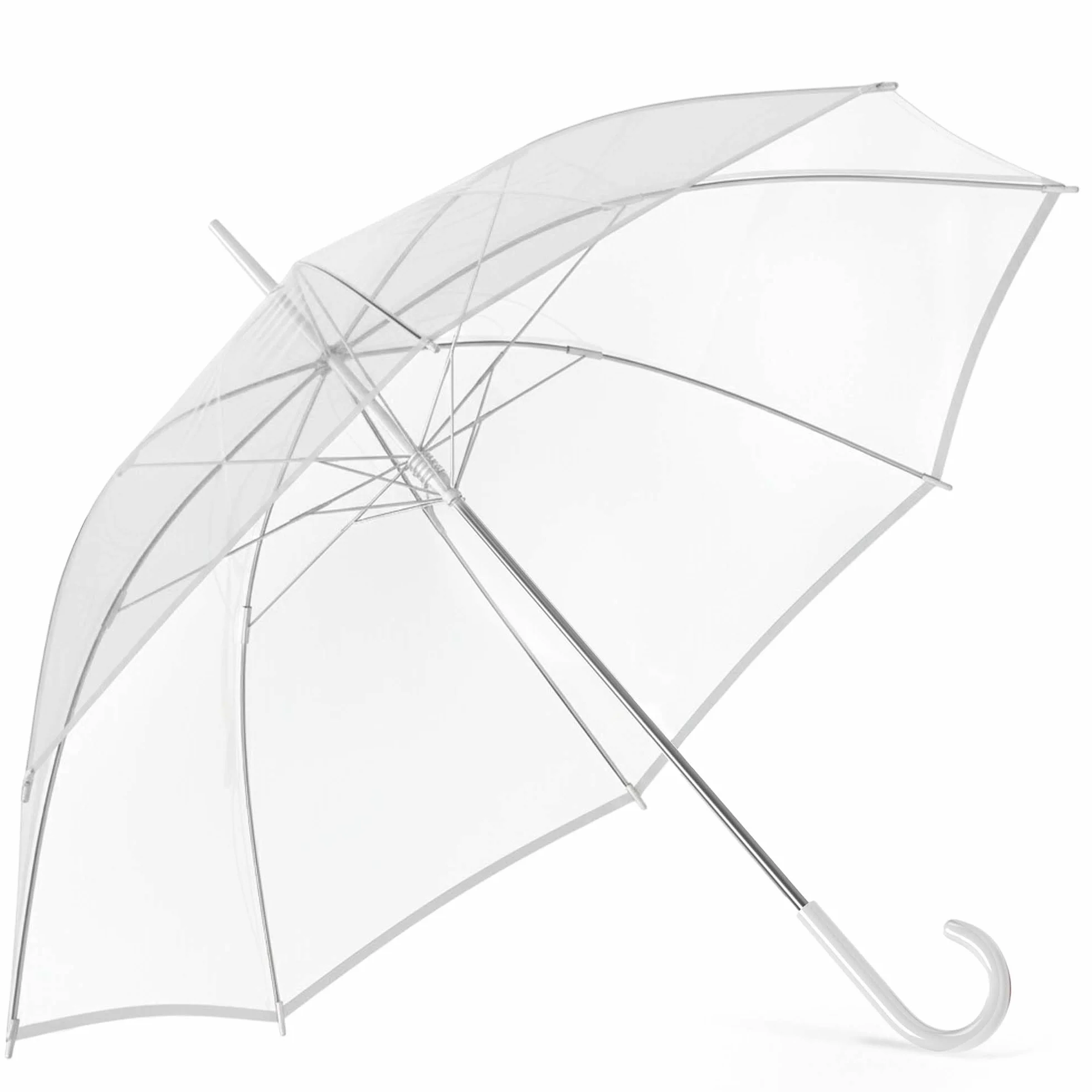 GOODS+GADGETS Parasol przezroczysty, biała laska Ø 100-130 cm; Elegancki parasol w kolorze przezroczystym - modny akcent