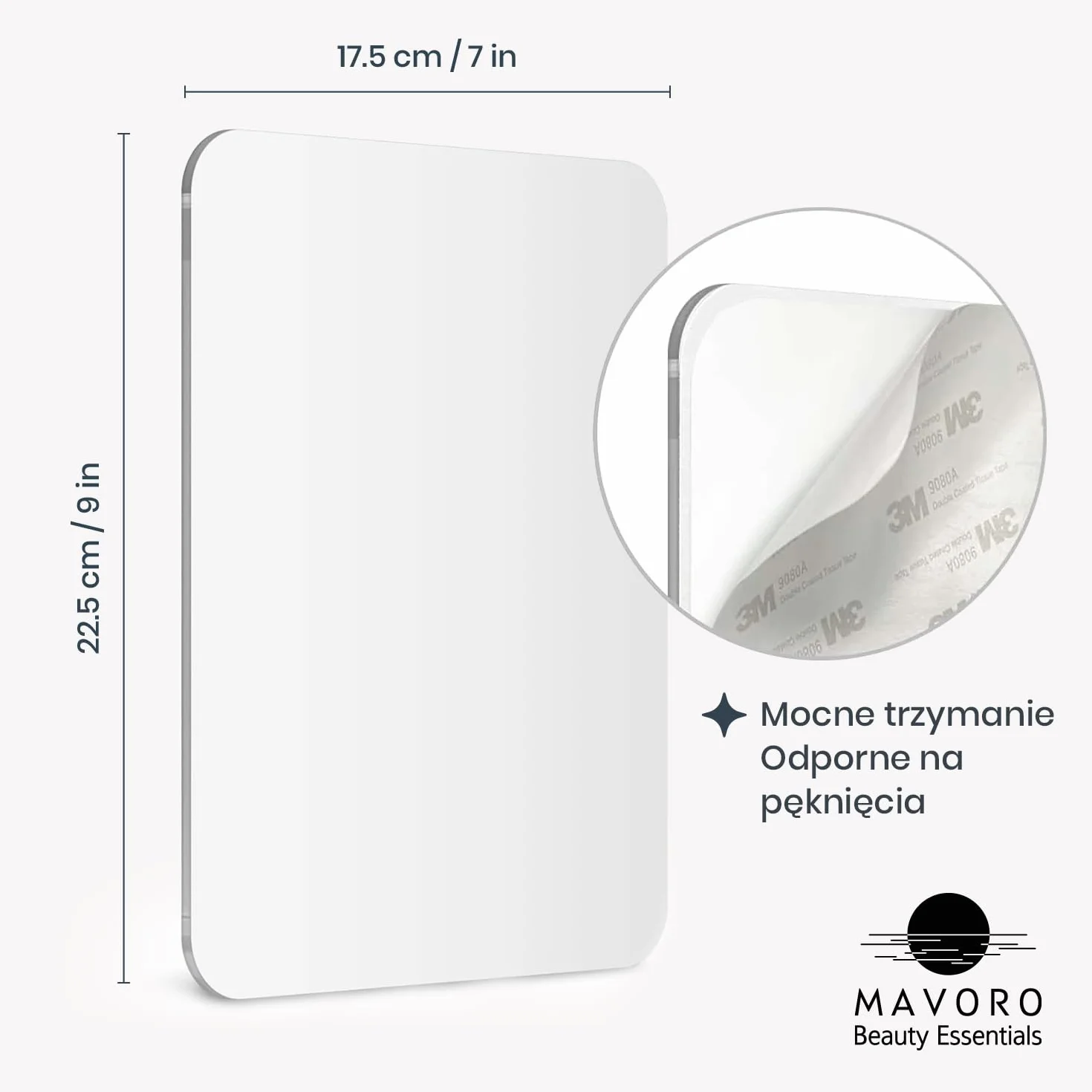 Mavoro Shaving Mirror for Shower - 3M Adhesive Acrylic Mirror 17.5x22.5cm Unbreakable Less Fogging Frameless