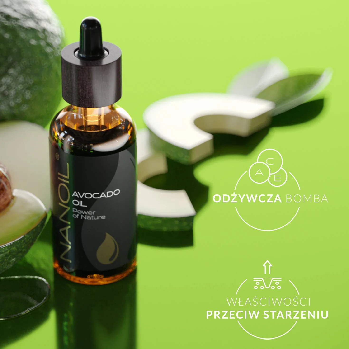 Olejek z awokado Nanoil Avocado Oil 50 ml – naturalny, zimnotłoczony i nierafinowany olejek do pielęgnacji włosów, ciała i twarzy