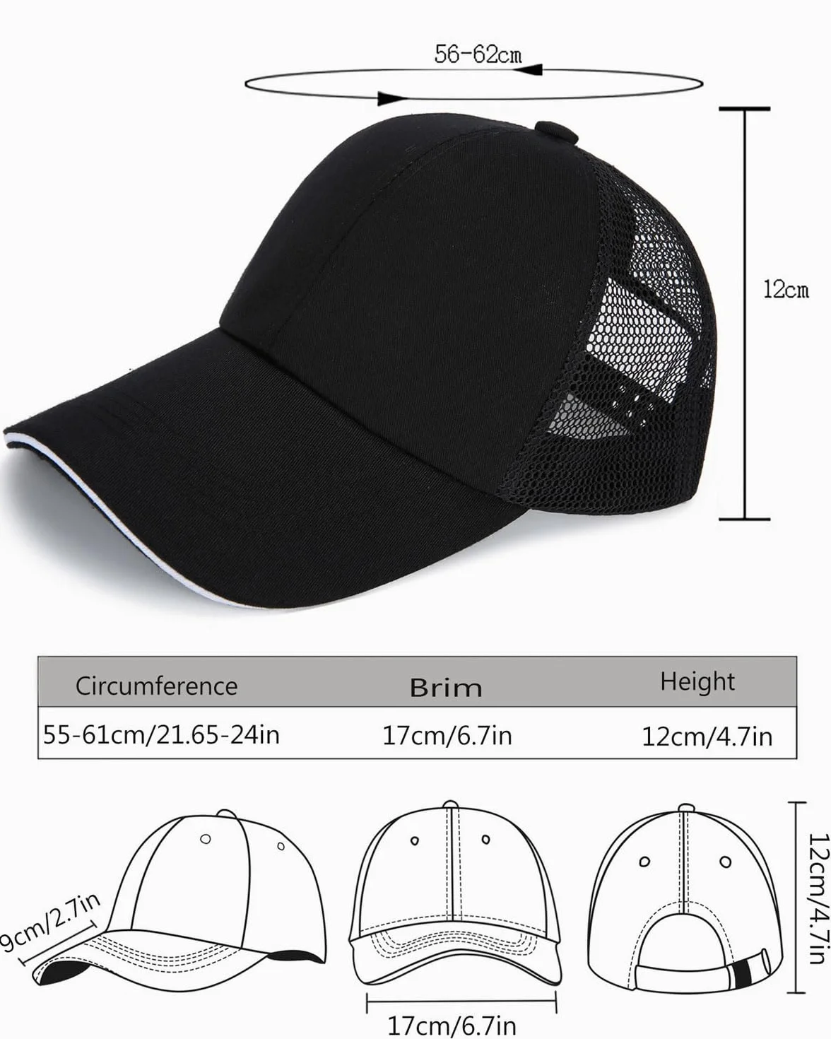 1 szt. Czapka golfowa, oddychająca czapka z siatki, damska czapka baseballowa, letnia czapka z daszkiem z otworem na kucyk, regulowana, oddychająca, do sportów na świeżym powietrzu, podróży,