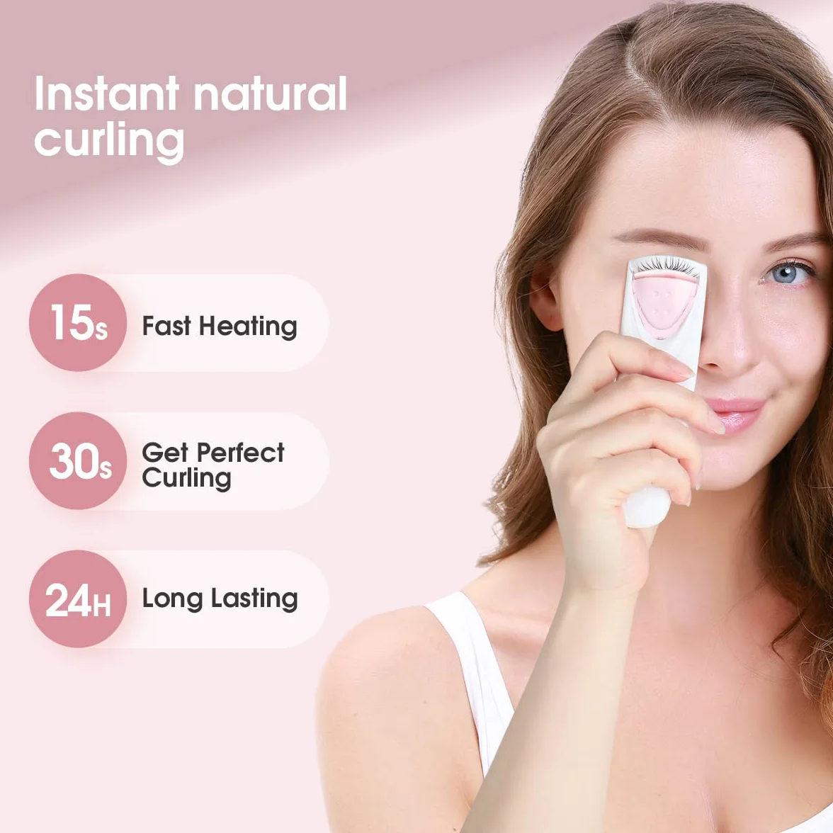 TOUCHBeauty Elektryczna podgrzewana zalotka do rzęs, z silikonową poduszką grzewczą, szybkie i trwałe, naturalne narzędzie do makijażu rzęs dla kobiet AG-2003-BT (różowa)