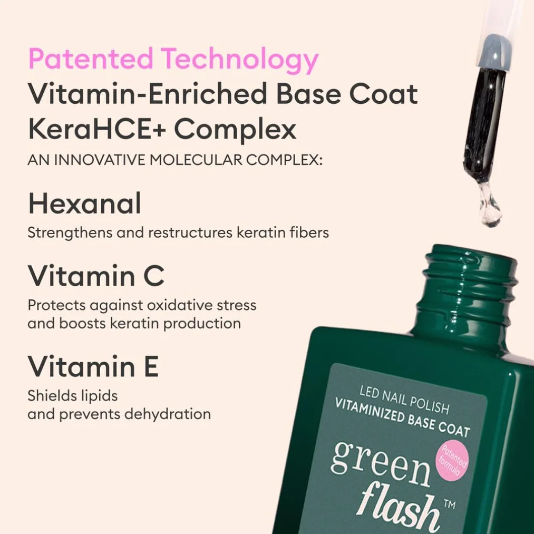 Manucurist Green Flash baza wzbogacona witaminami – żelowa baza do paznokci – wytrzymuje do 12 dni, bez 12 – 84% składników biologicznych – wyprodukowano we Francji, butelka 15 ml