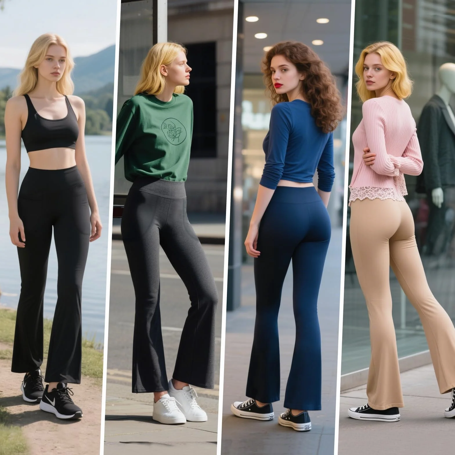 Damskie Wysokie Biodrówki Jogger Yoga Spodnie z Kieszeniami - Oddychające, Nieprześwitujące, Dopasowane Rozszerzane Do Ćwiczeń, Pracy i Codzienności