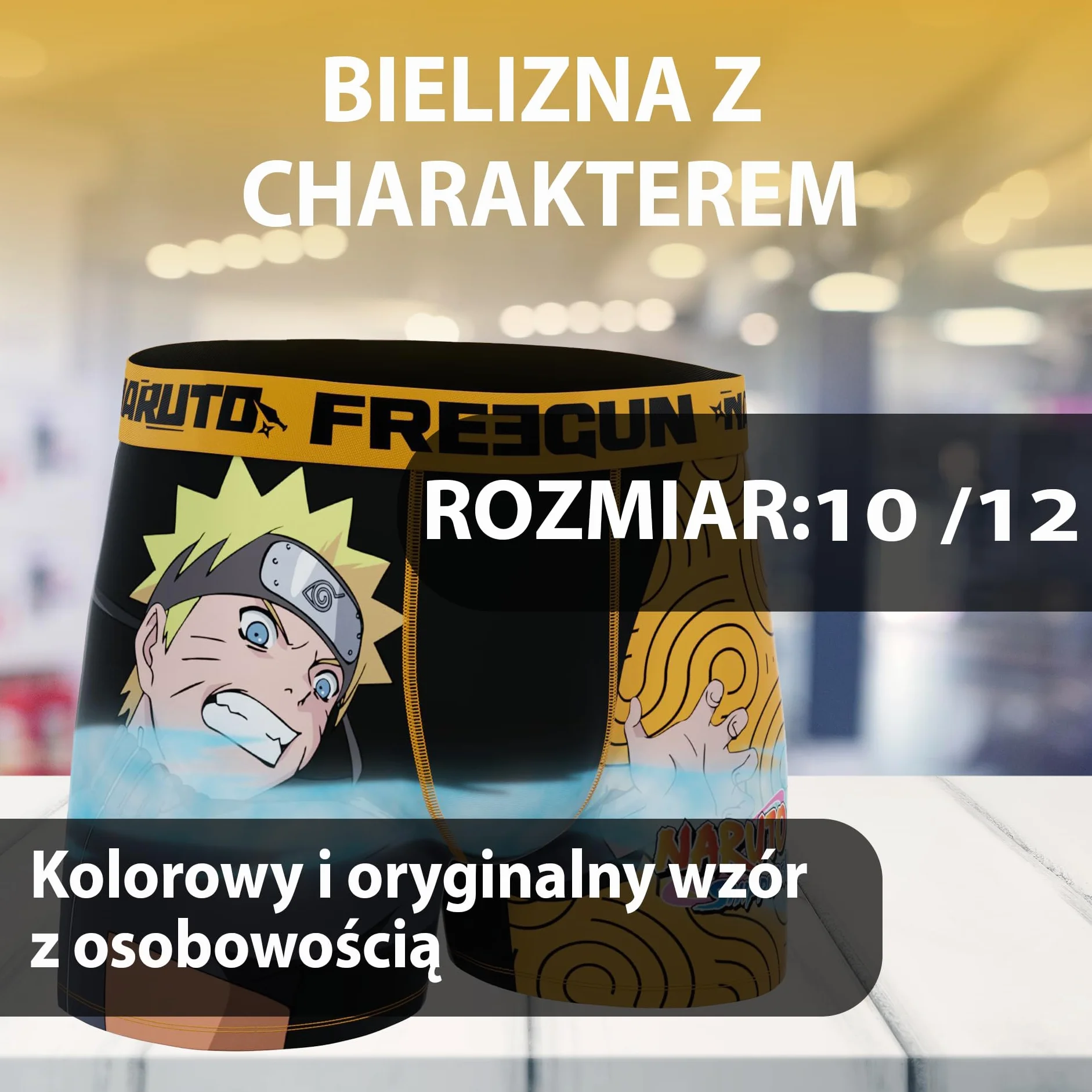 FREEGUN | Bokserki Chłopięce Naruto Attack | Nadruk Naruto | Przeciw Otarciom | Poliestrowe | Zabawne Bokserki | Bielizna dla Chłopców | 10/12