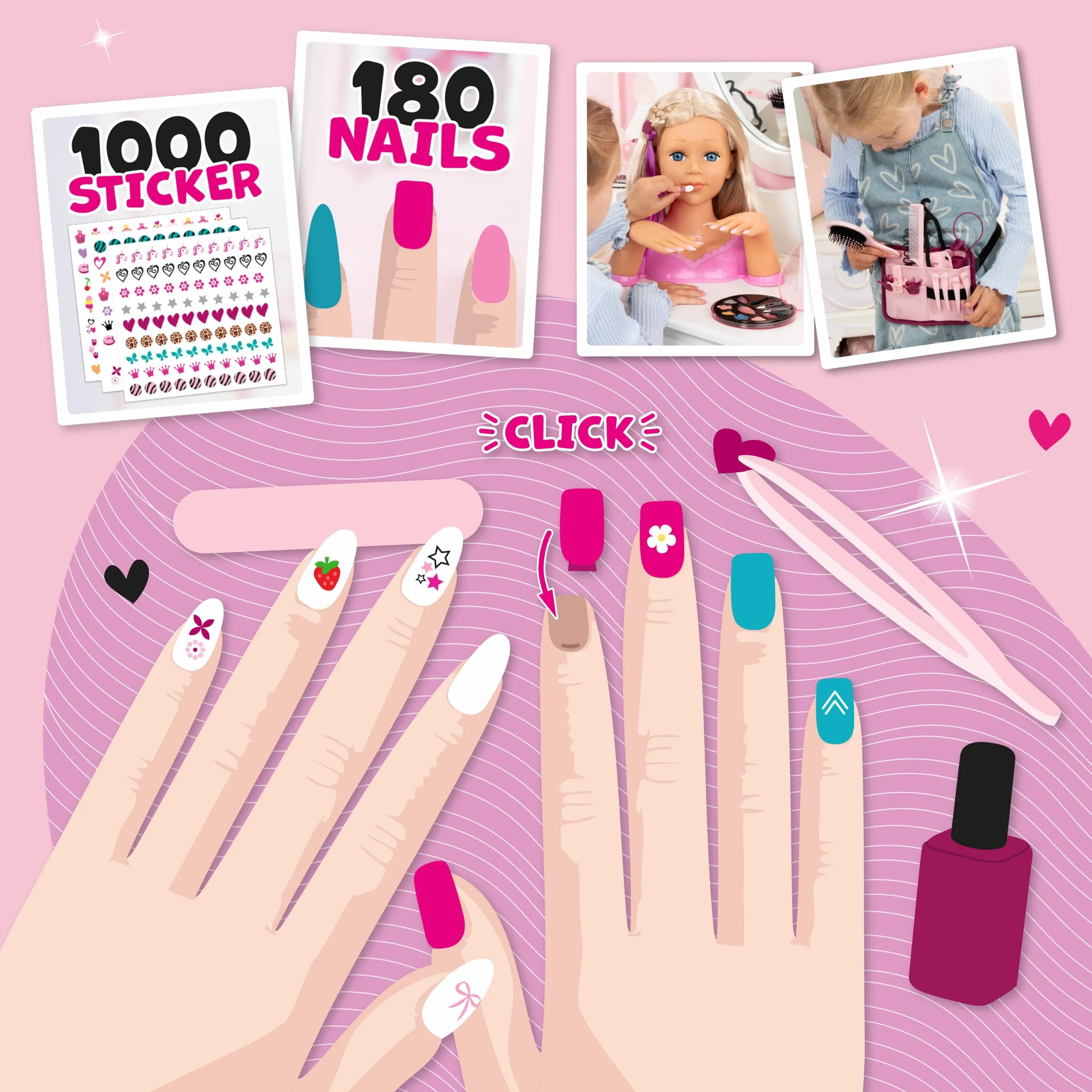 Bayer Design 90090AA Charlene Magic Nails glowica do stylizacji o wysokosci z dłońmi i paznokciami, makijaż, akcesoria do włosów, naklejki, 30 cm