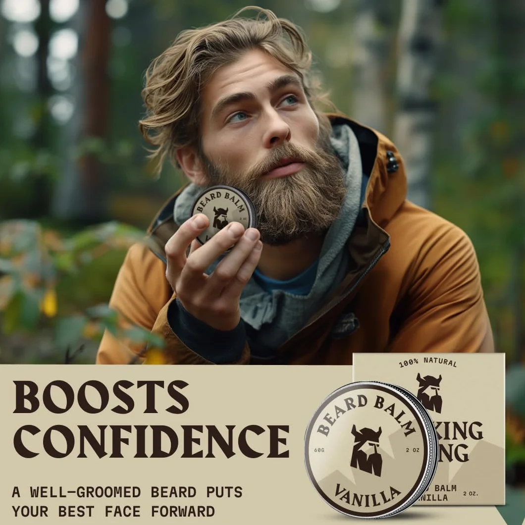 Striking Viking Waniliowy balsam do brody- stylizuje, wzmacnia i zmiękcza brodę i wąsy - naturalny wosk do odżywki do brody z organicznym masłem shea, drzewem herbacianym, olejkami arganowymi i jojoba