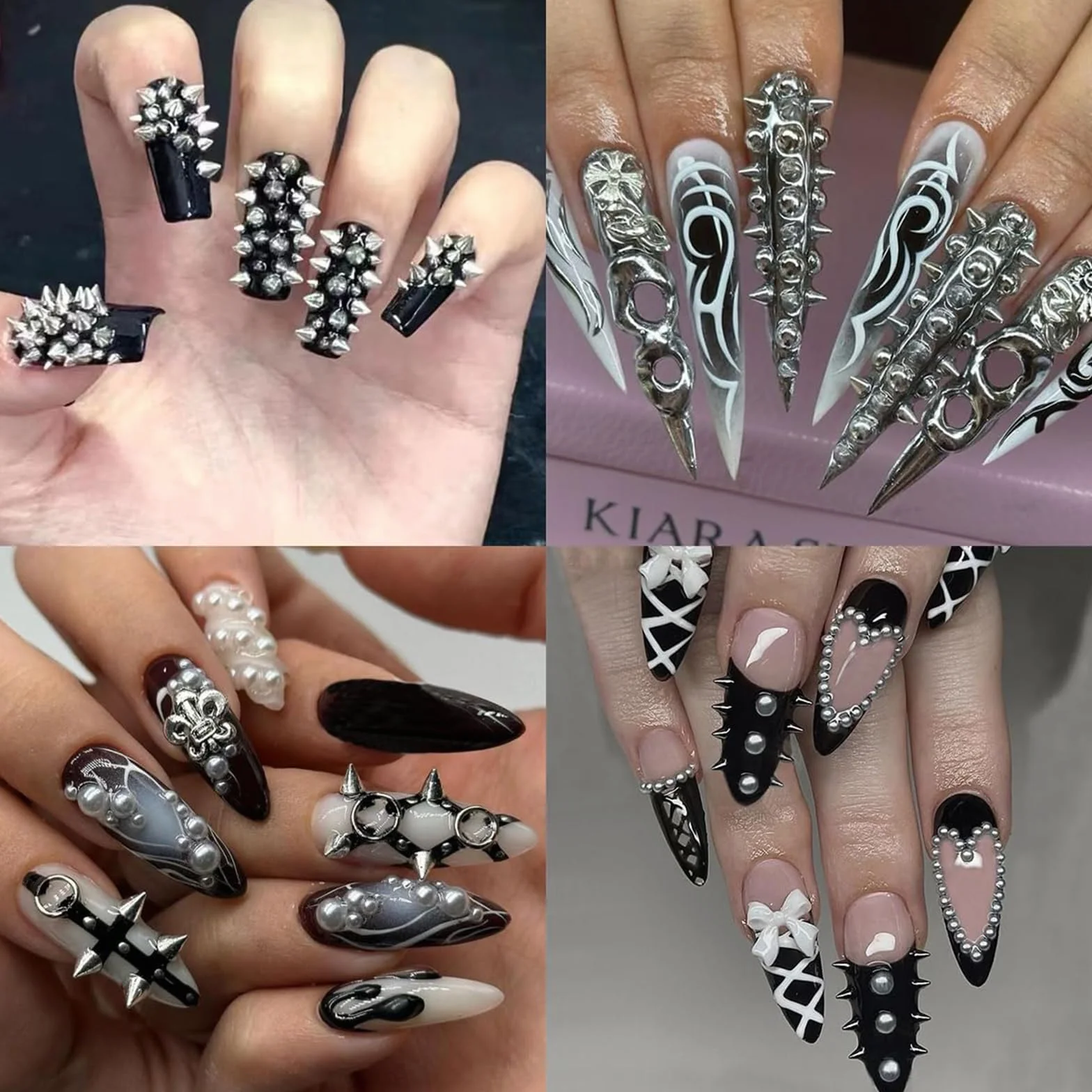 12 pudełek gotyckich zawieszek do paznokci, mini kolce do paznokci, punkowe ćwieki, styl wiktoriański i Halloween, manicure, dekoracje do paznokci, płaskie, metaliczne kolce 3D