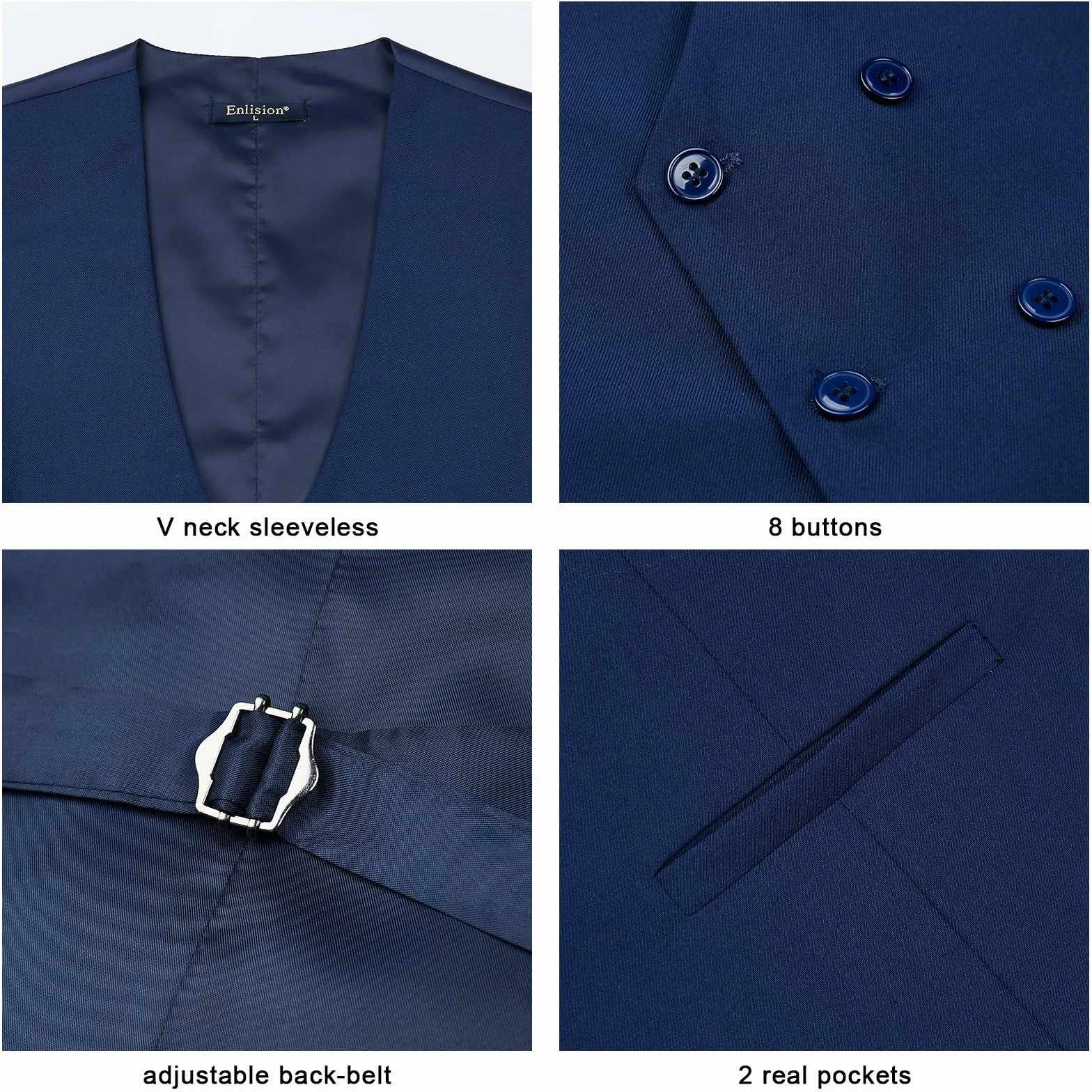 Enlision Męska dwurzędowa kamizelka z dekoltem w serek, slim fit, na co dzień, formalna kamizelka biznesowa