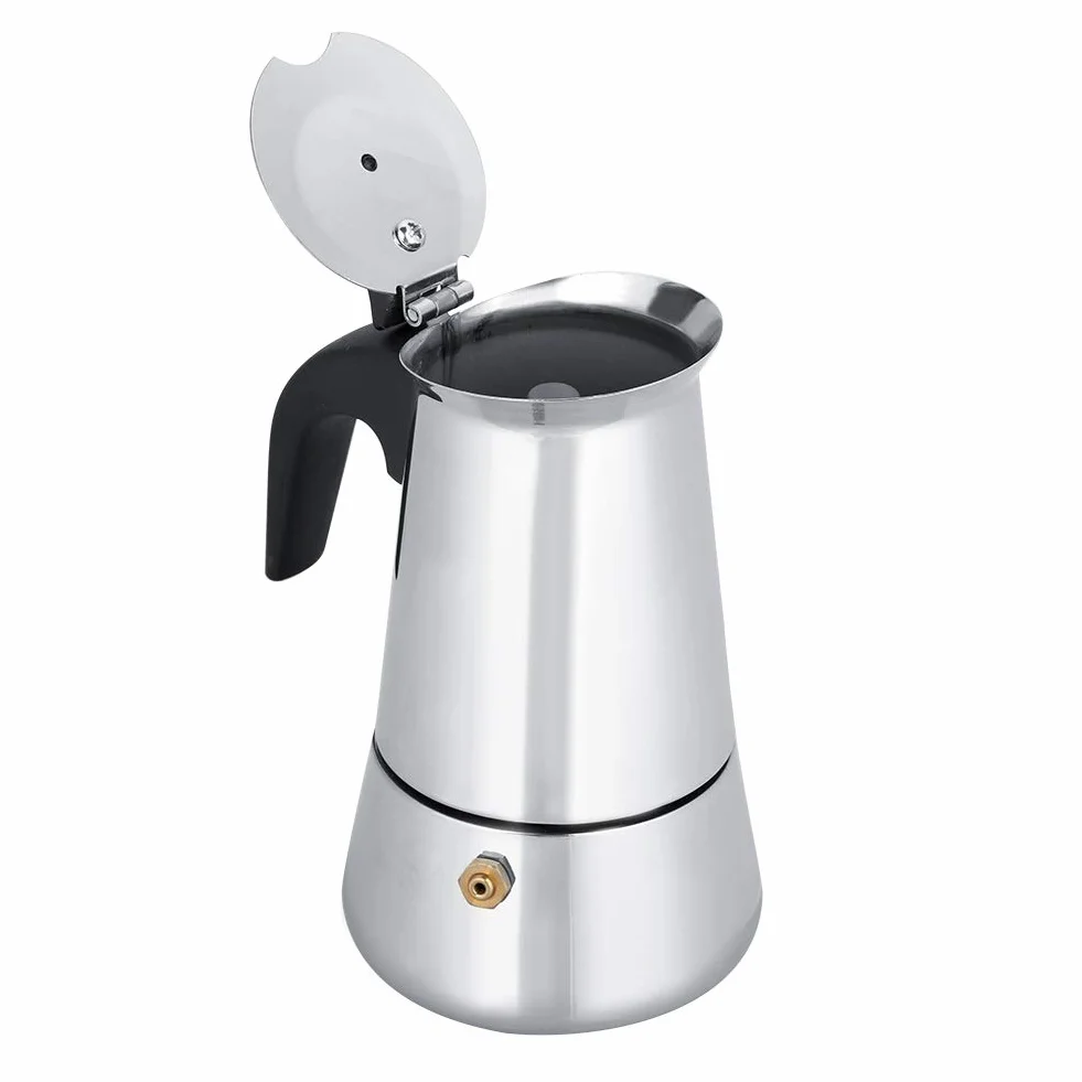 Ekspres do Moka ze Stali Nierdzewnej, Wygodny Dzbanek do Kawy w Domu, Oszczędzaj Czas na Pracowity Poranek Dzięki Szerokiemu Dnie, do Biura, 100-450ml (300ML)