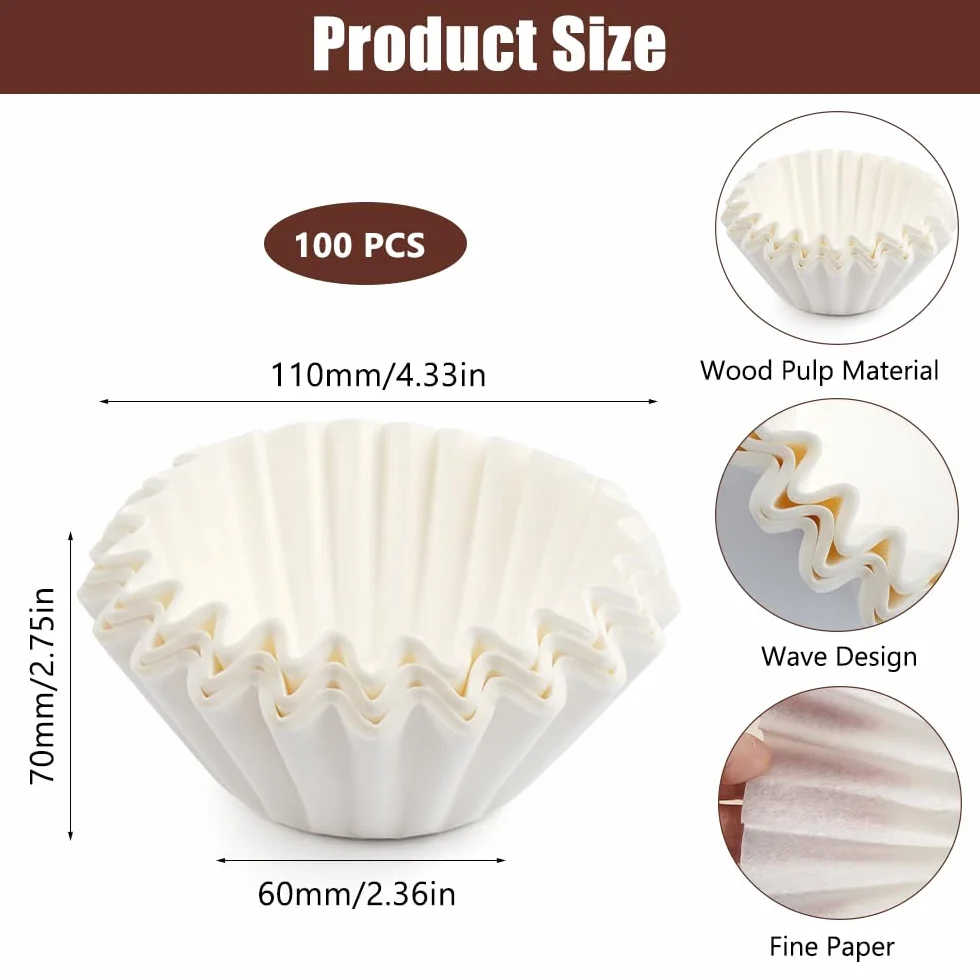 100 sztuk białych filtrów do kawy, 60/110 mm, papierowe jednorazowe filtry do kawy, do domu, kawiarni, biura