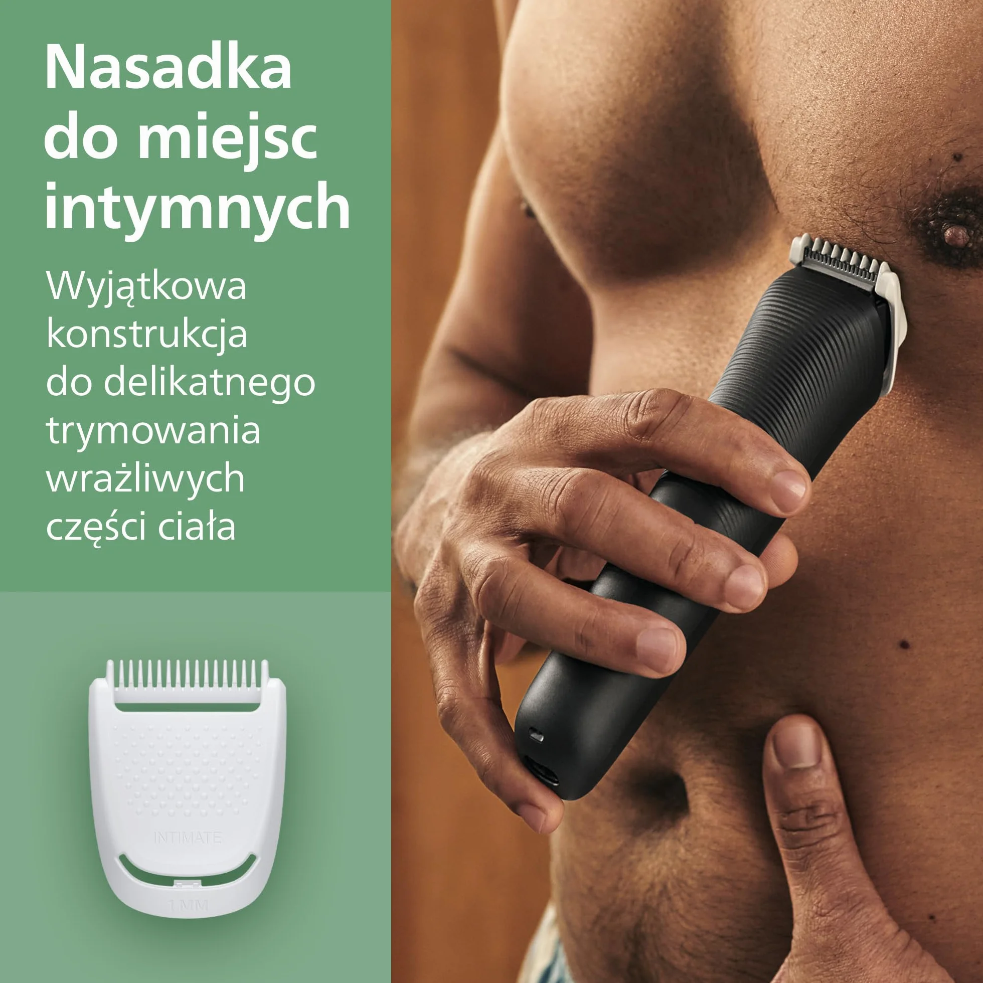 Philips Multigroom All-in-One z serii 3000: 9-elementowy trymer do twarzy, głowy i ciała, samoostrzące się, przyjazne dla skóry ostrza, 12 ustawień długości, model MG3946/15