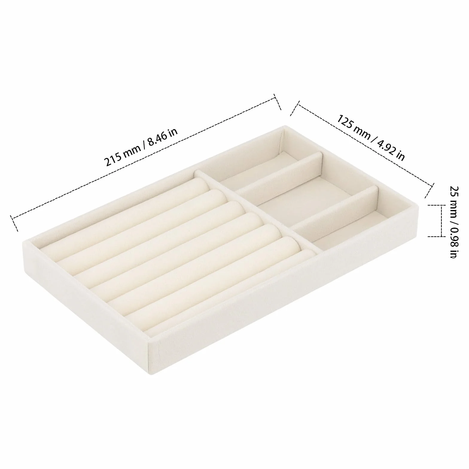 12 tac na biżuterię, 21,5 x 12,5 x 2,5 cm, organizer na biżuterię, beżowe, 6 różnych przegródek, pudełko na biżuterię i akcesoria