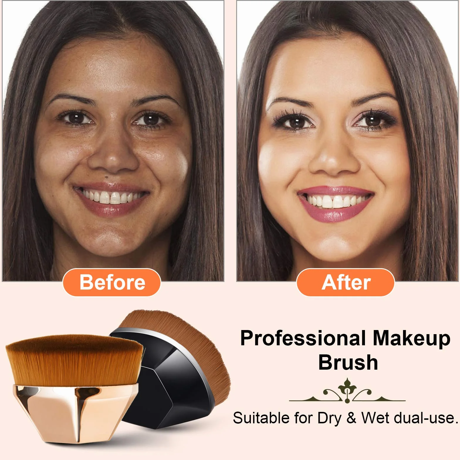 Endoto 2 sztuki Nieskazitelny pędzel do podkładu, Kabuki Magic Face Brush Flat Top Wielofunkcyjny do nieskazitelnego pudru, mieszania kosmetyków płynnych lub kremowych z przenośnym etui