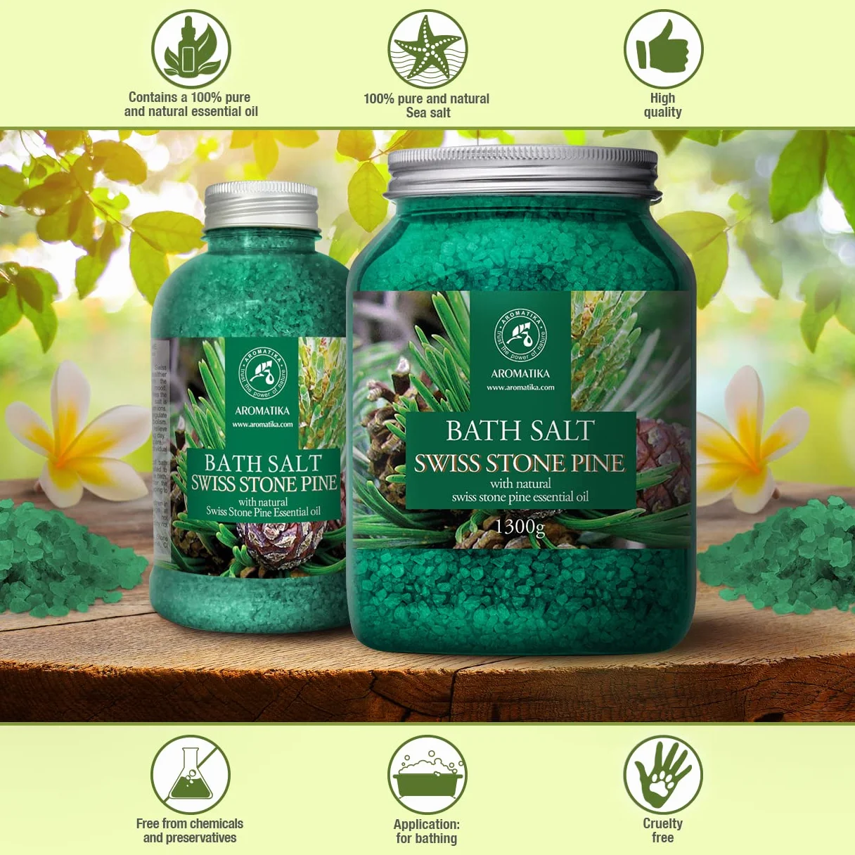 Sól do Kąpieli Sosna Szwajcarska 1300 g - Naturalny Olejek Eteryczny Sosna Szwajcarska - Pinus Cembra - Naturalna Sól do Kąpieli z Morza - Sól iglasta - Pielęgnacja ciała - Kąpiel - Aromaterapia