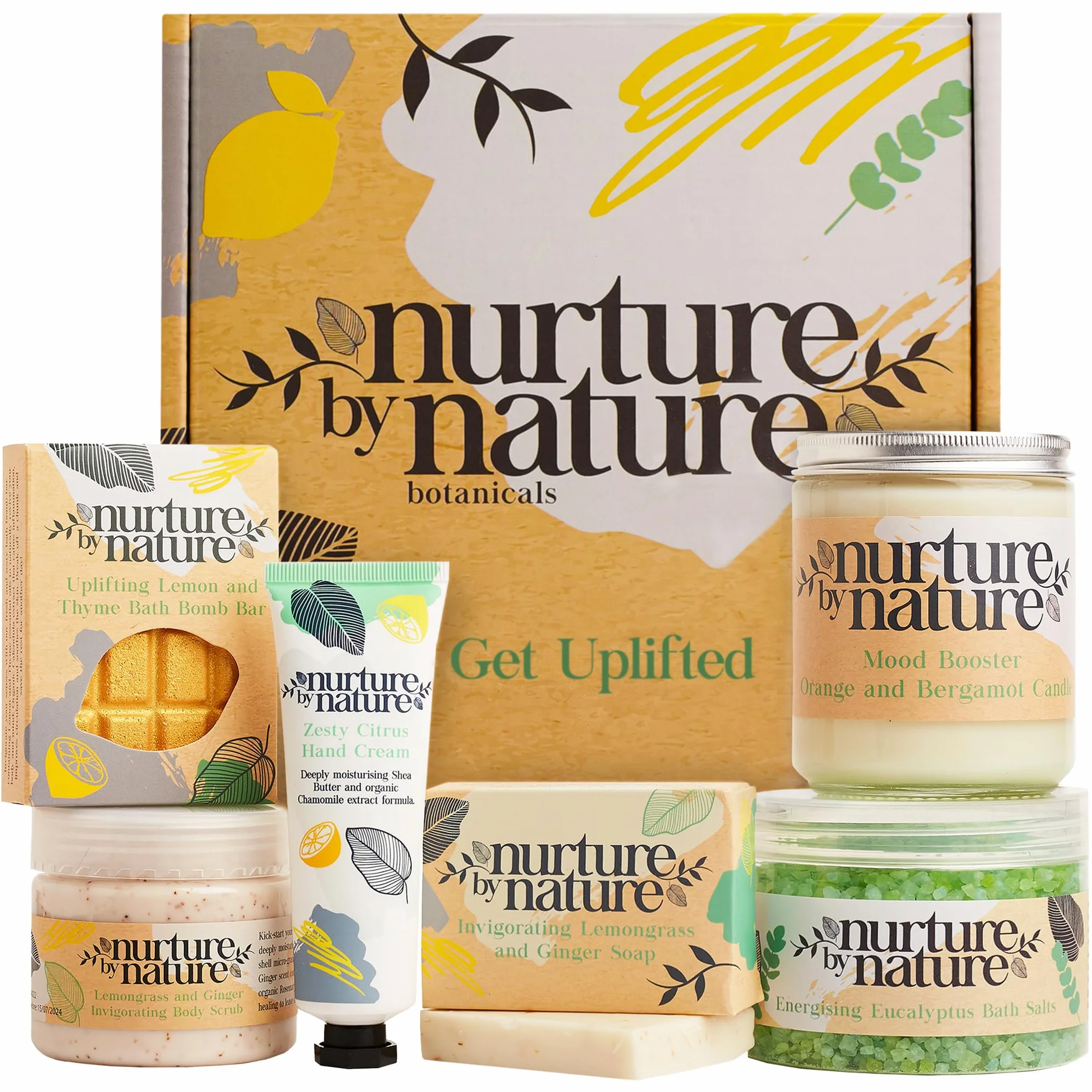 Nurture by Nature Botanicals Energising Spa Gift Set with Essential Oils, Lavender, Bath Salts & Aromatherapy for Her