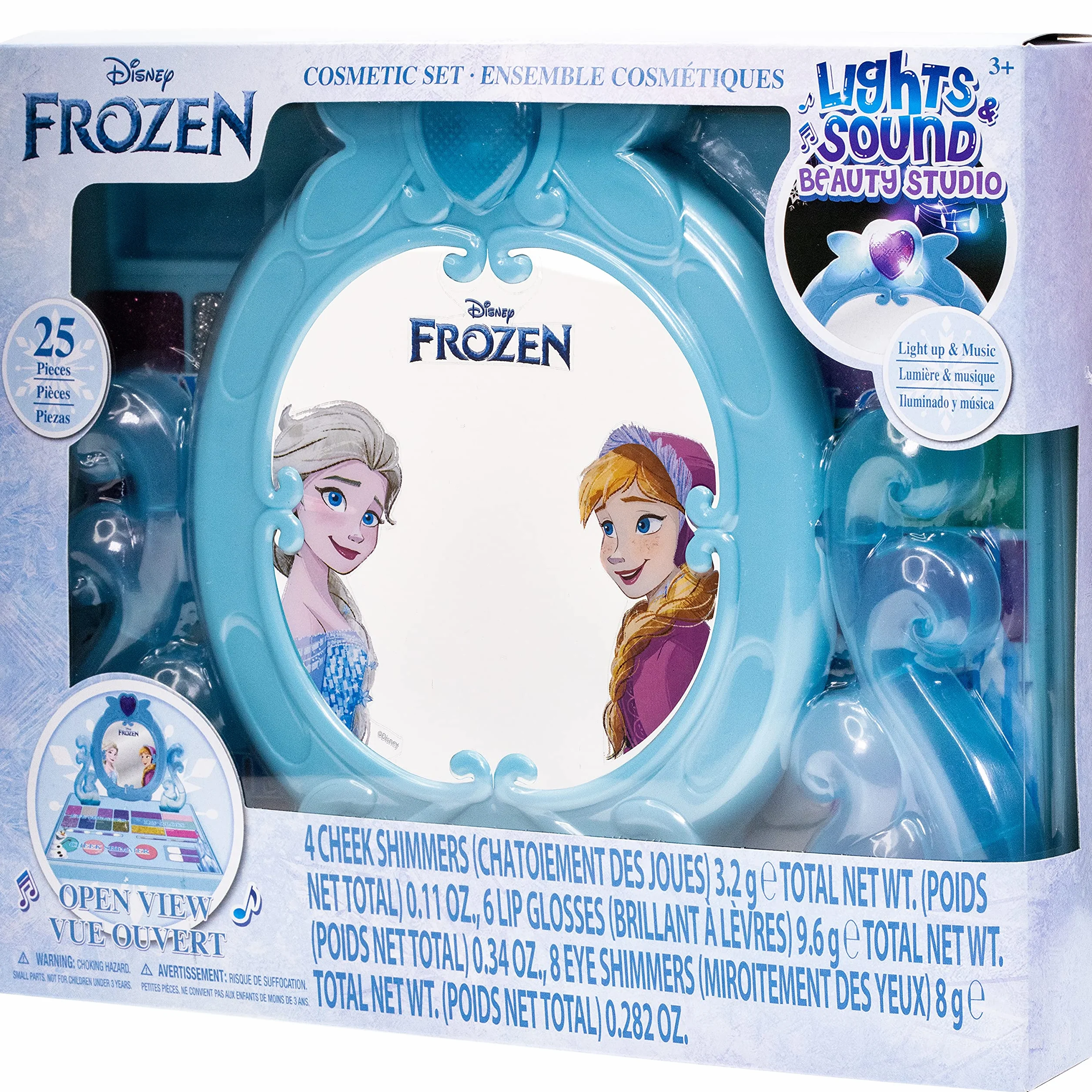 Disney Frozen – Townley Girl Kosmetyczny zestaw do makijażu z lusterkiem i wbudowaną muzyką zawiera błyszczyk, połysk i pędzle dla dzieci w wieku od 3 lat