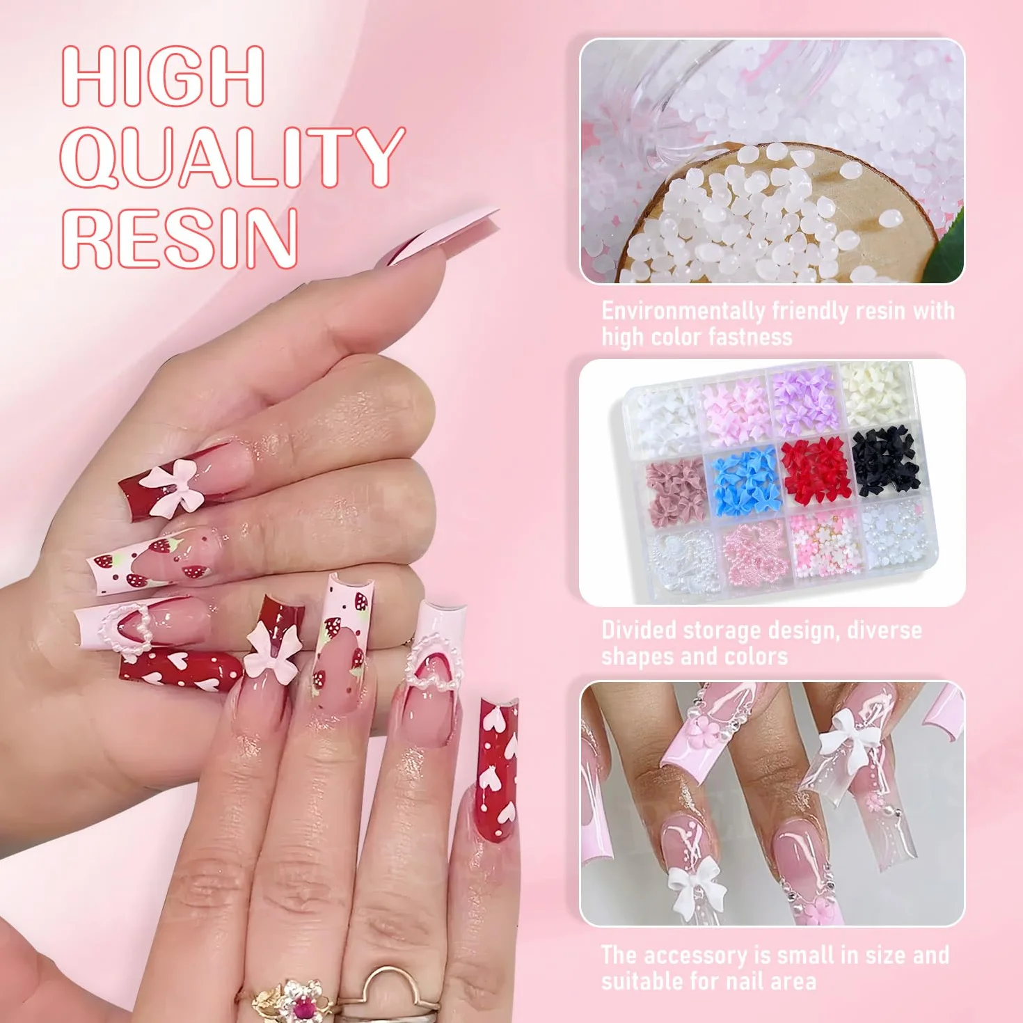 1 pudełko 12 siatek 3D Dekoracja paznokci, DIY Nail Art Design, Akcesoria do zdobienia paznokci dla kobiet i dziewcząt, mieszane kolorowe kokardy, płaskie tło koraliki, gwiazdy, kwiaty
