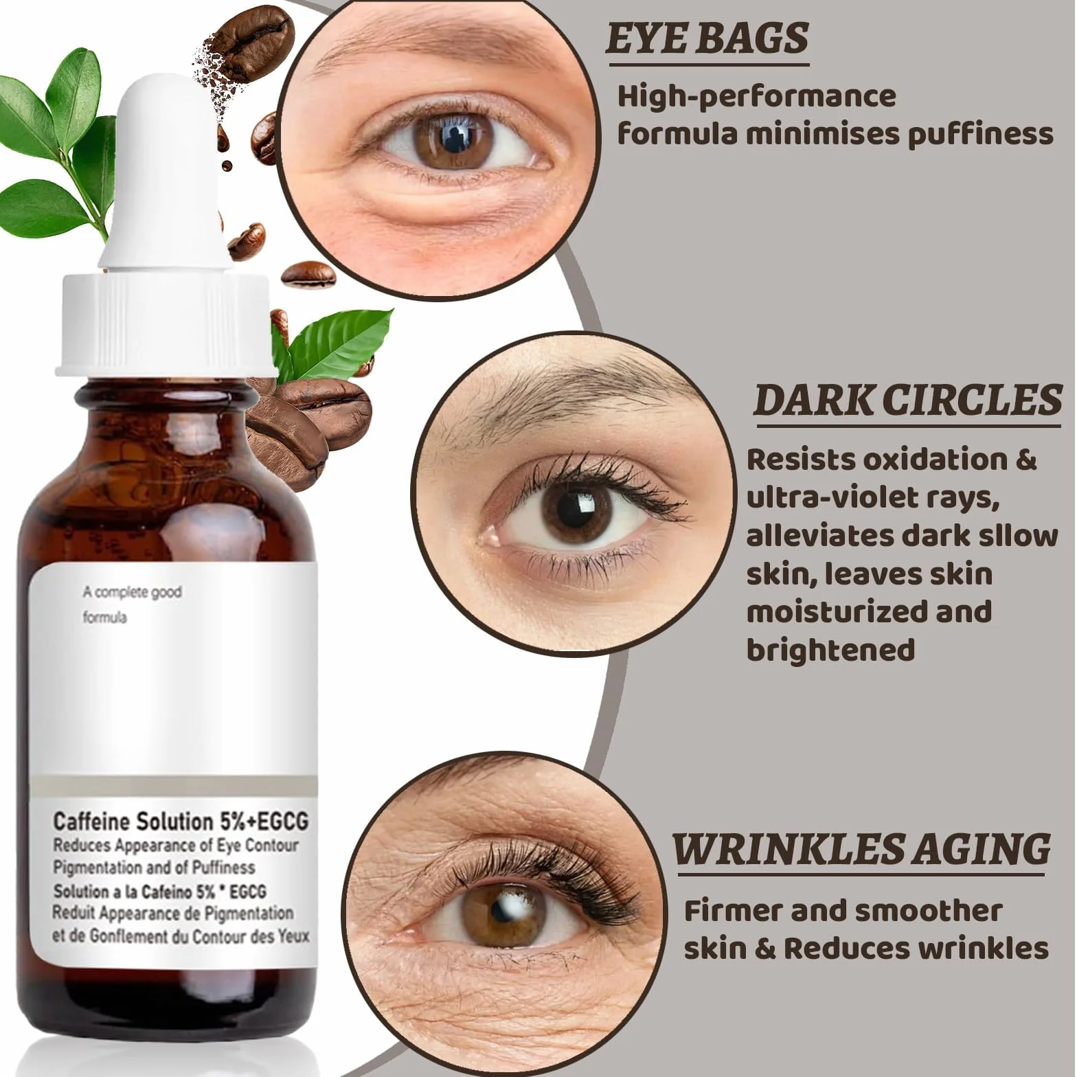Flintronic 5% roztwór kofeiny + EGCG Serum Korektorowe, 2 szt. Kofeinowe serum do oczu, poprawia cienie i kieszenie pod oczami, wygładza zmarszczki i drobne linie wokół oczu, 30 ml
