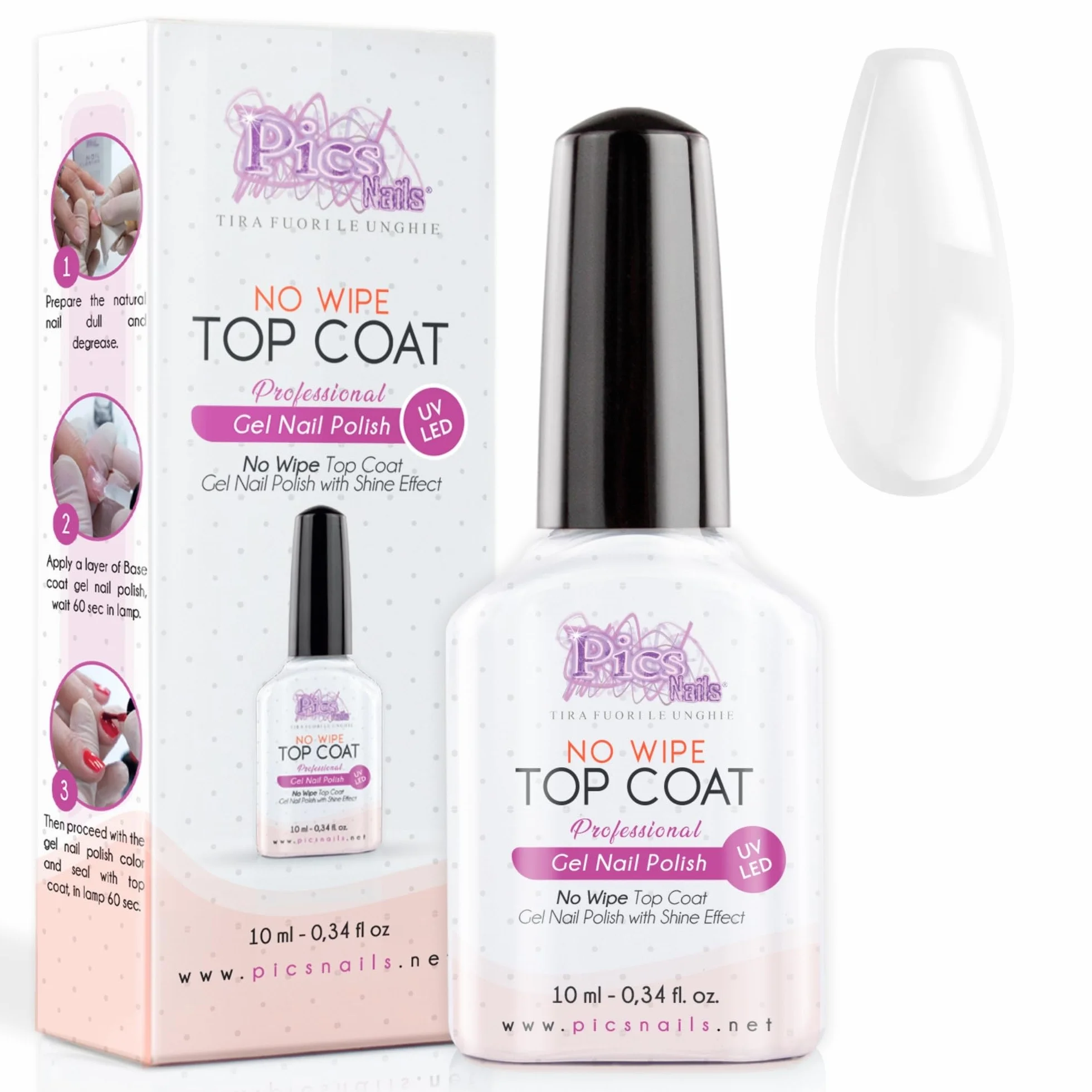 Żelowy lakier do paznokci Top Coat No Wipe 10 ml UV LED przezroczysty uszczelniacz połysk