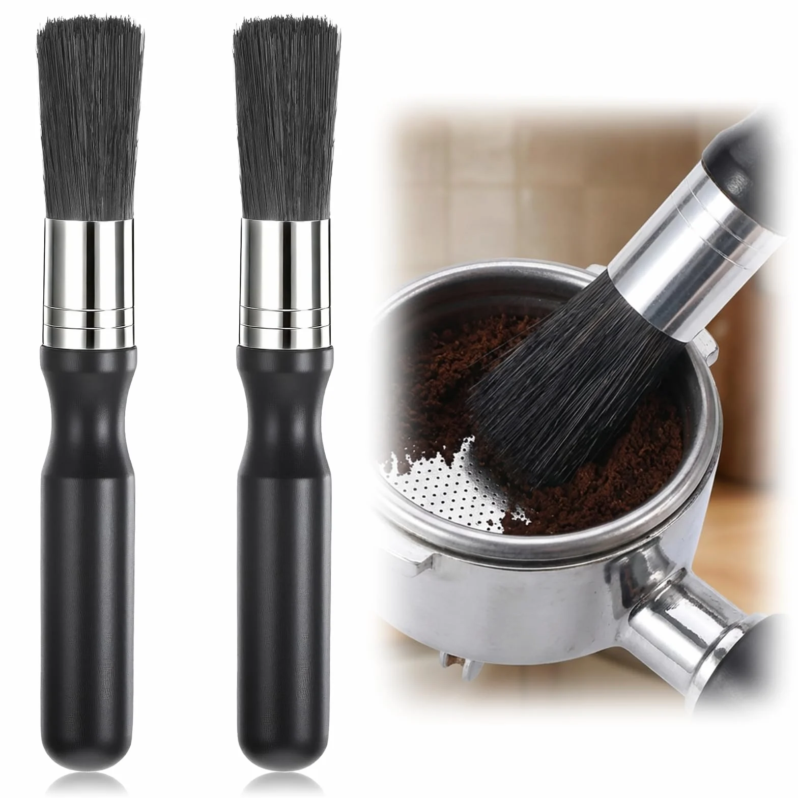 TIESOME Szczotka do czyszczenia ekspresu do kawy dla baristy, trwałe narzędzie do czyszczenia z ergonomicznym uchwytem, drewniana szczotka woskowa do ekspresów do espresso i młynków do kawy (czarna)