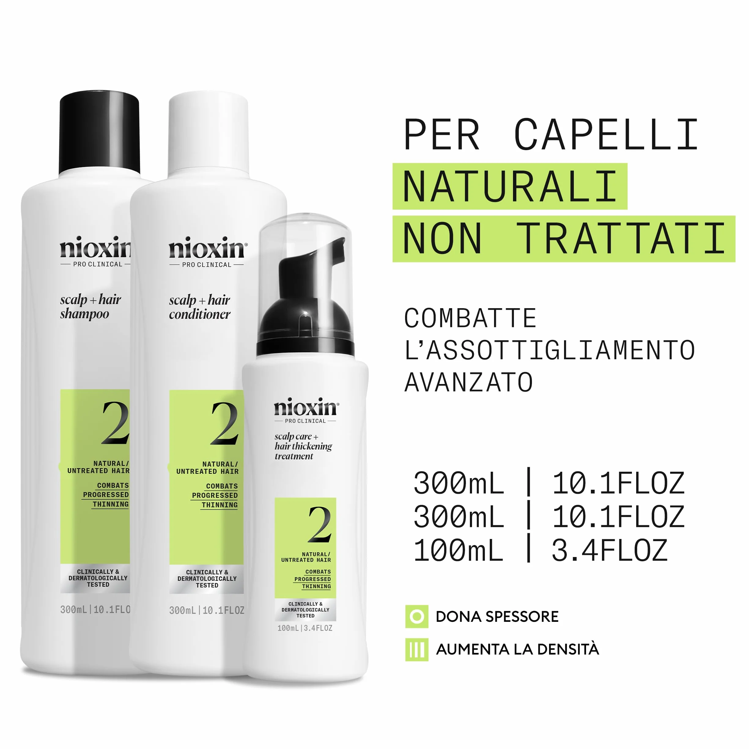 Nioxin Scalp + system zagęszczania włosów, 2 zestawy do trifazy, naturalne włosy z zaawansowanym przerzedzaniem - szampon, odżywka i pielęgnacja skóry głowy (300 + 300 + 100 ml)