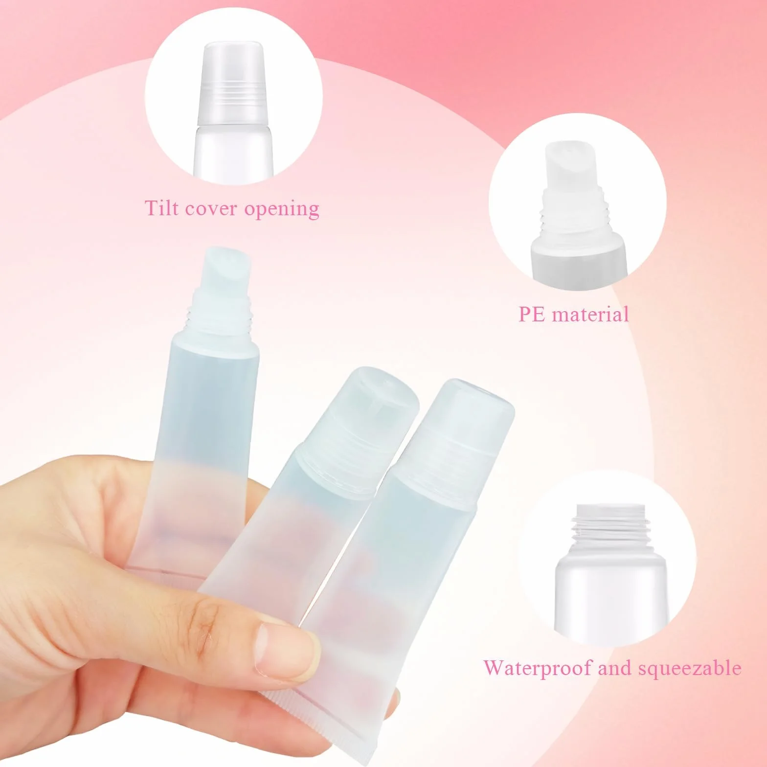 Puste tubka, 6 szt. 10 ml, przezroczyste pojemniki z tworzywa sztucznego, miękkie, wielokrotnie napełnialne, z nasadką, mini pojemniki na szampon, żel pod prysznic, błyszczyk do ust