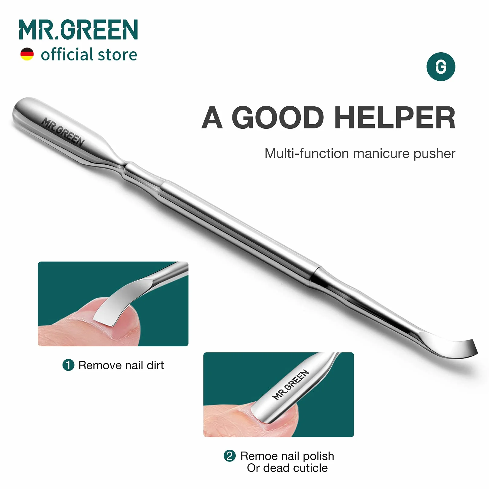 MR.GREEN Cążki do skórek, nożyczki do manicure, obcinacz do skórek, trymer, usuwanie martwego naskórka, frezy ze stali nierdzewnej, narzędzie kosmetyczne z popychaczem (Mr-1028+Pusher)