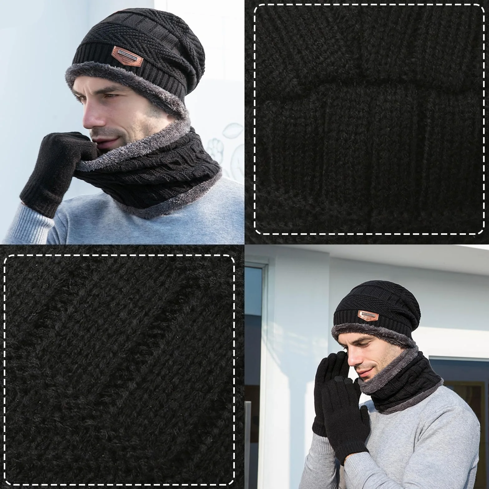 TYXHXTF Czapka zimowa szalik rękawiczki ciepłe 3 w 1 zestaw, dzianinowa czapka beanie, okrągły szalik i antypoślizgowa rękawica do ekranu dotykowego, miękka rozciągliwość, do sportów na świeżym