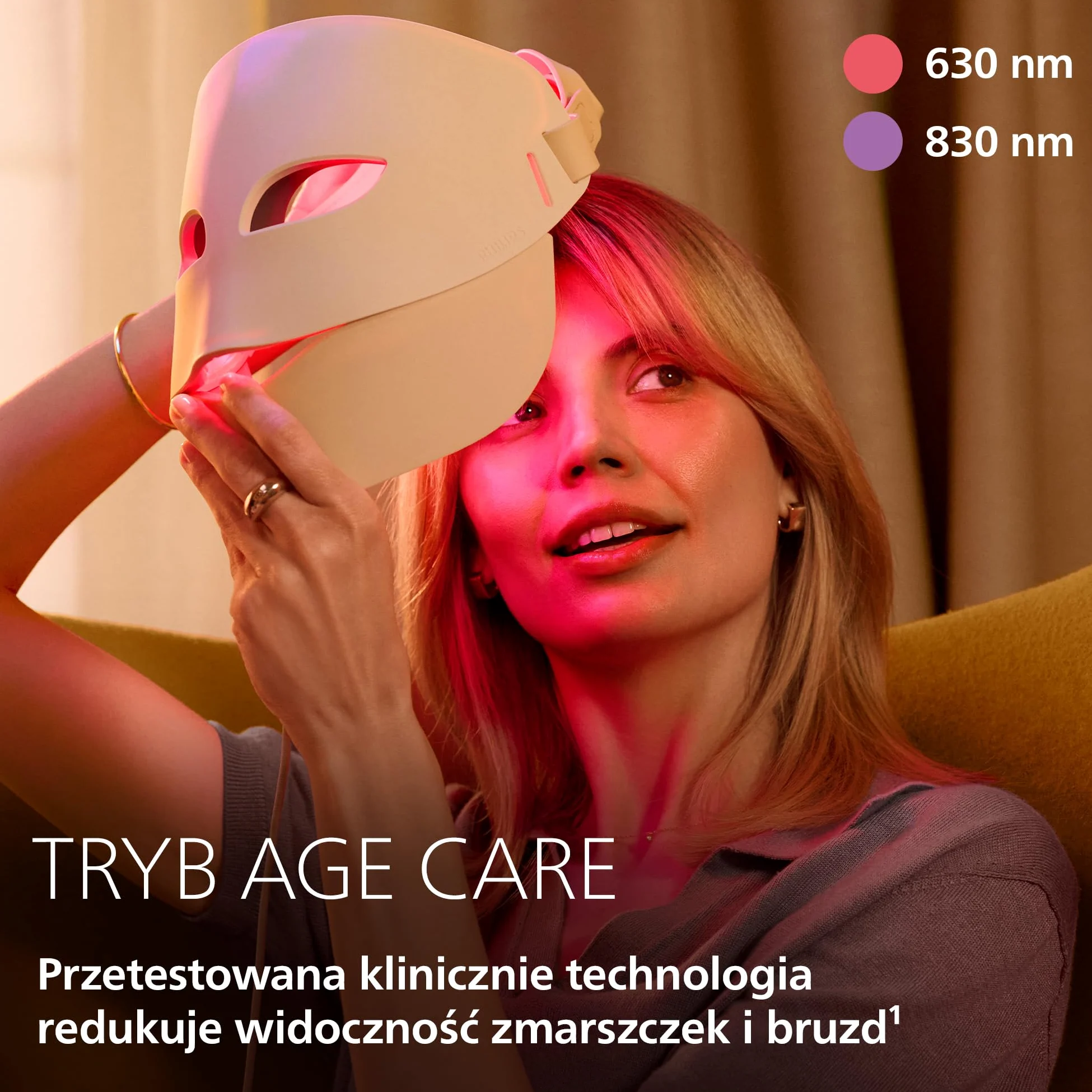 Philips ReAura maska LED: 3-w-1 do pielęgnacji twarzy, okolic oczu i szyi, 3 tryby, światło niebieskie i czerwone oraz bliska podczerwień¹, elastyczne dopasowanie, 10-minutowa kuracja, LTM7100/00