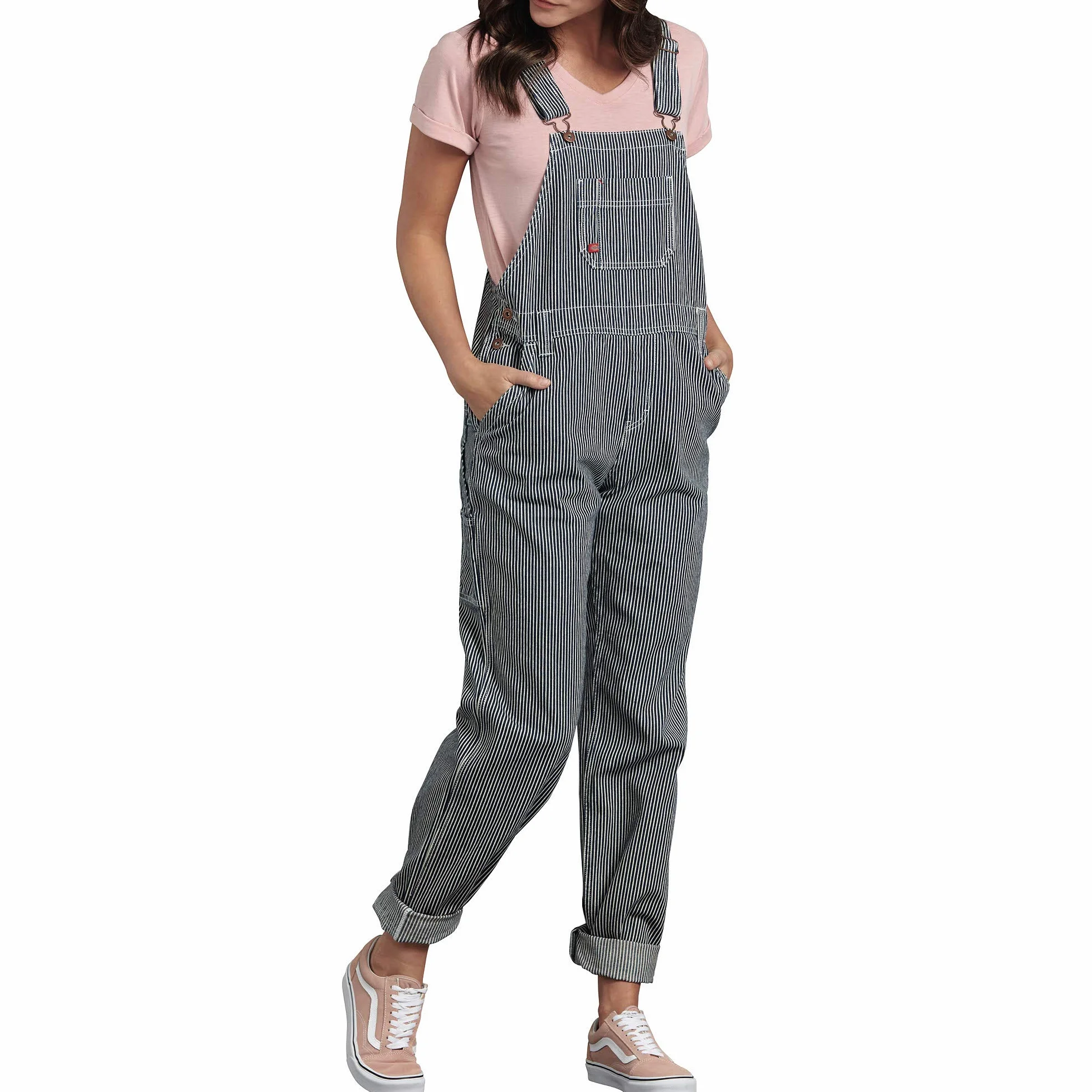 Dickies, Damskie ogrodniczki w swobodnym stylu z prostymi nogawkami, Rinsed Hickory Stripe, XS