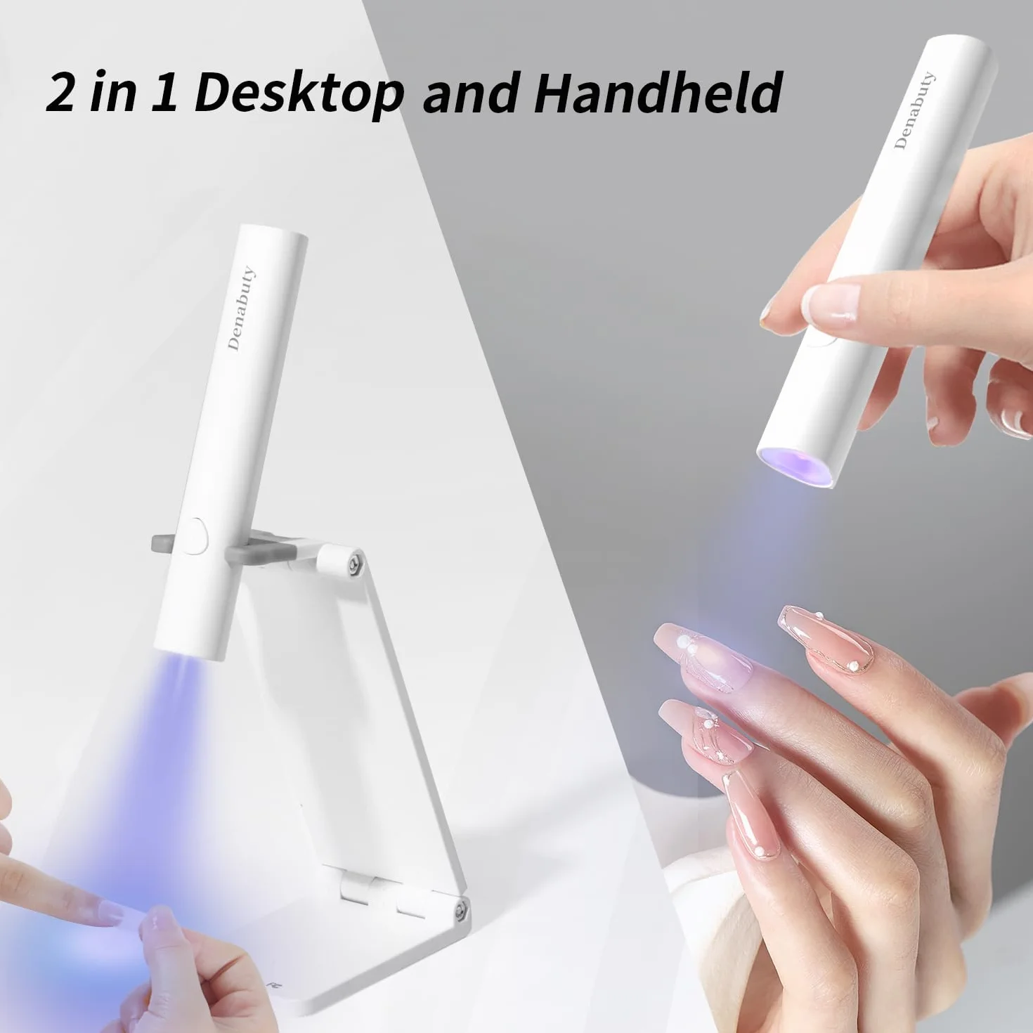 Denabuty Mini UV LED Lampa do paznokci żelowych bezprzewodowa USB z 2 timerami Biały