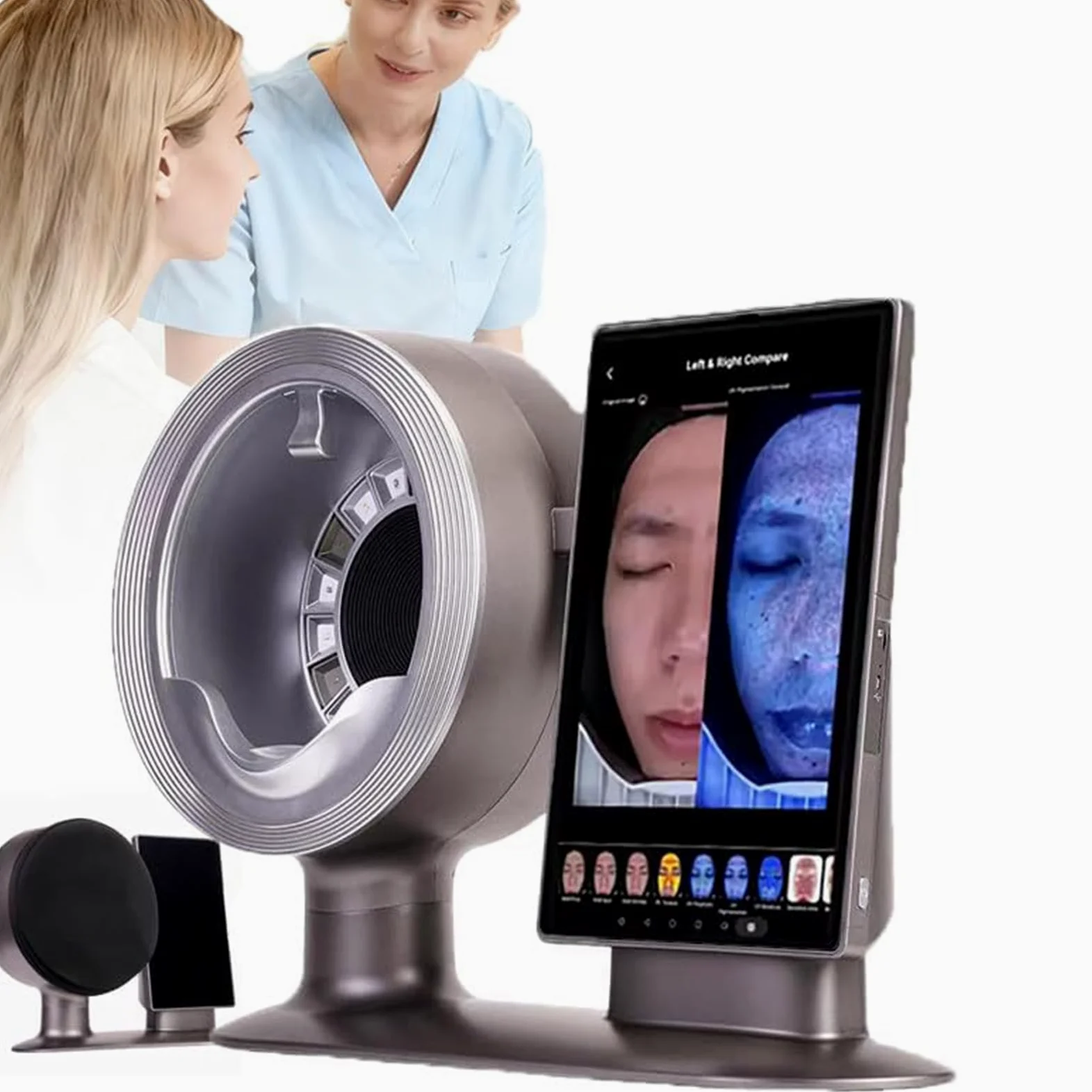 Analizator twarzy 39.6 cm, inteligentny wykrywacz skóry zasilany przez sztuczną inteligencję, 10 widm, z osłoną przeciwsłoneczną, 18 elementów testowych, 5 prognoz objawów skórnych