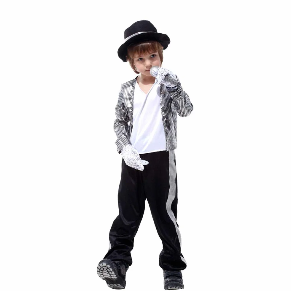 LOLANTA Kostiumy na Halloween dla chłopców Michael Jackson Stage Performance Dance Wear, srebro, 5-6 lat, M