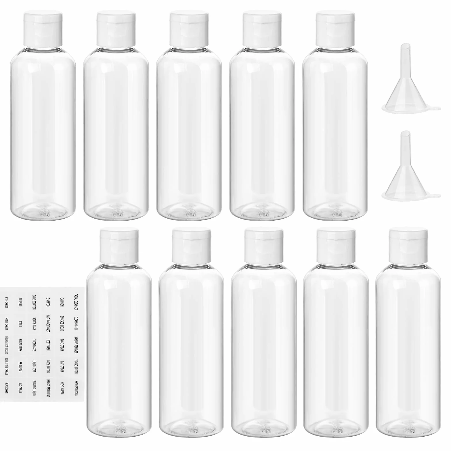 flintronic Zestaw pustych butelka podróżnych, 100 ml, do napełniania małym lejkiem, kosmetykami z lejkiem, na podróż samolotem, szampon, balsam