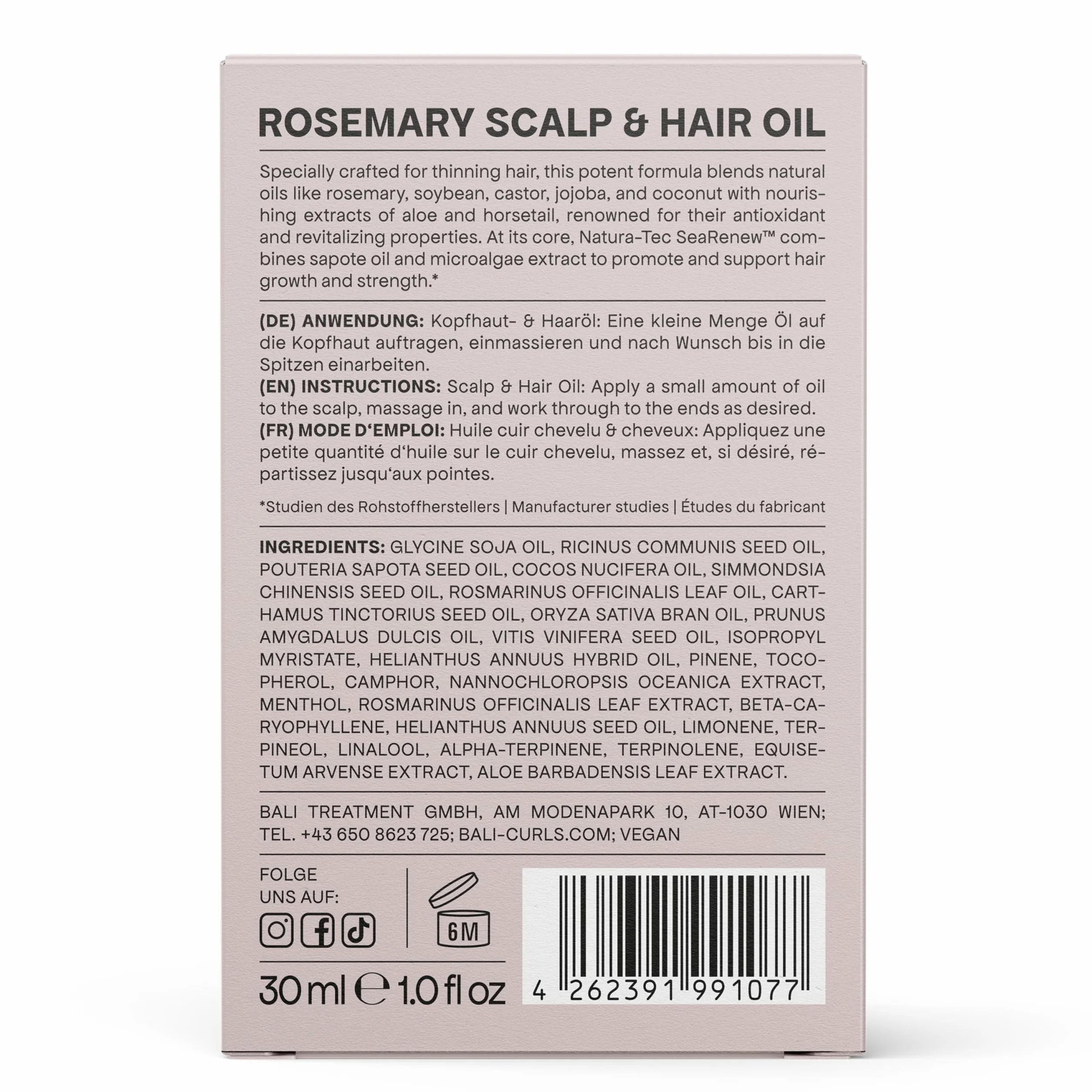 Bali Curls Rosemary Grow Scalp & Hair Oil - olejek do włosów z rozmarynem, olejkiem sapotowym i mikroalgami - 50 ml