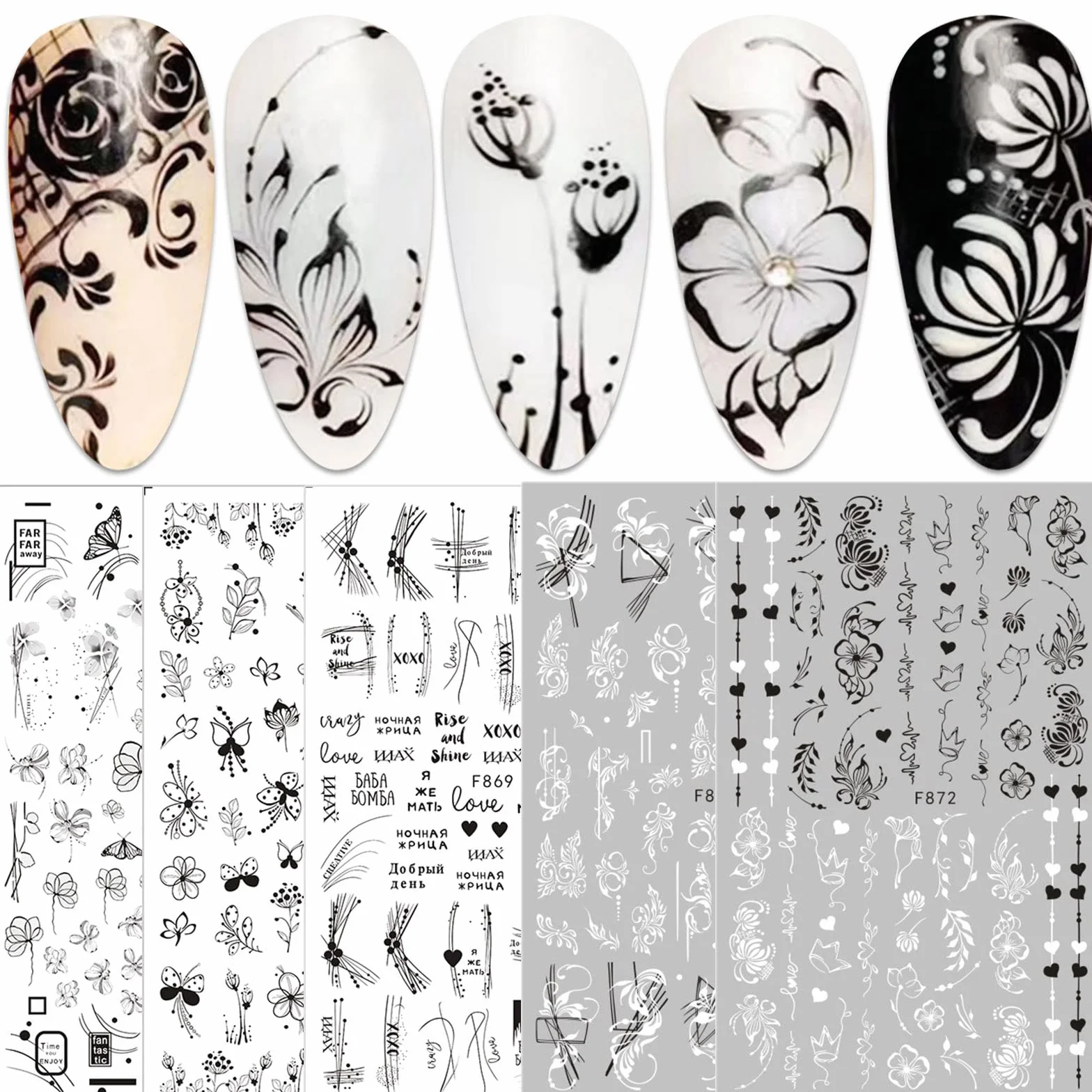 JMEOWIO kwiaty Naklejki na Paznokcie 10 Arkuszy Nail Art Sticker Samoprzylepne Naklejek na Paznokcie Dekoracji Paznokci