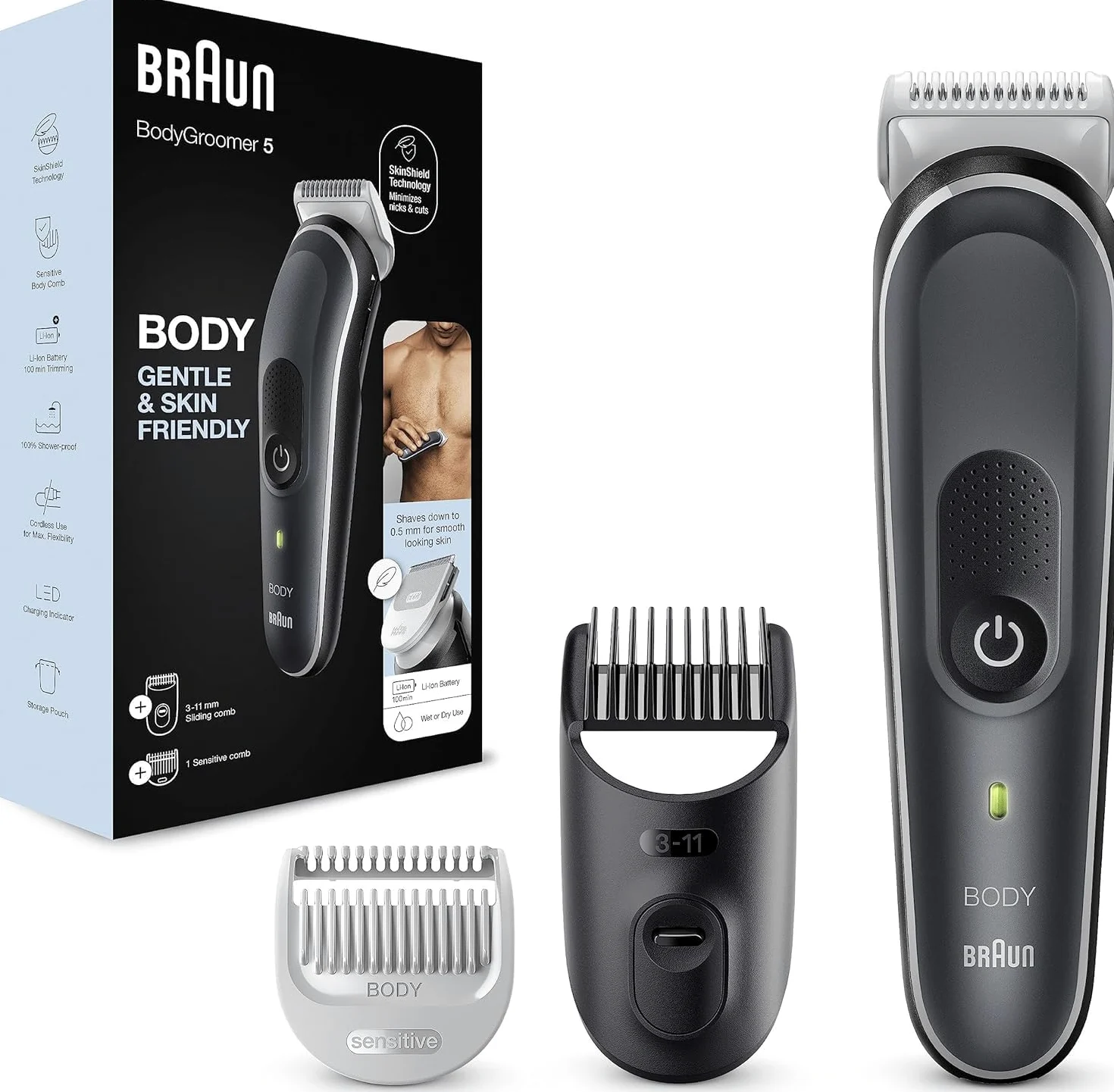 Braun Bodygroomer 5 4210201417248 Trymer do Ciała, Szary/Biały, 3 w 1