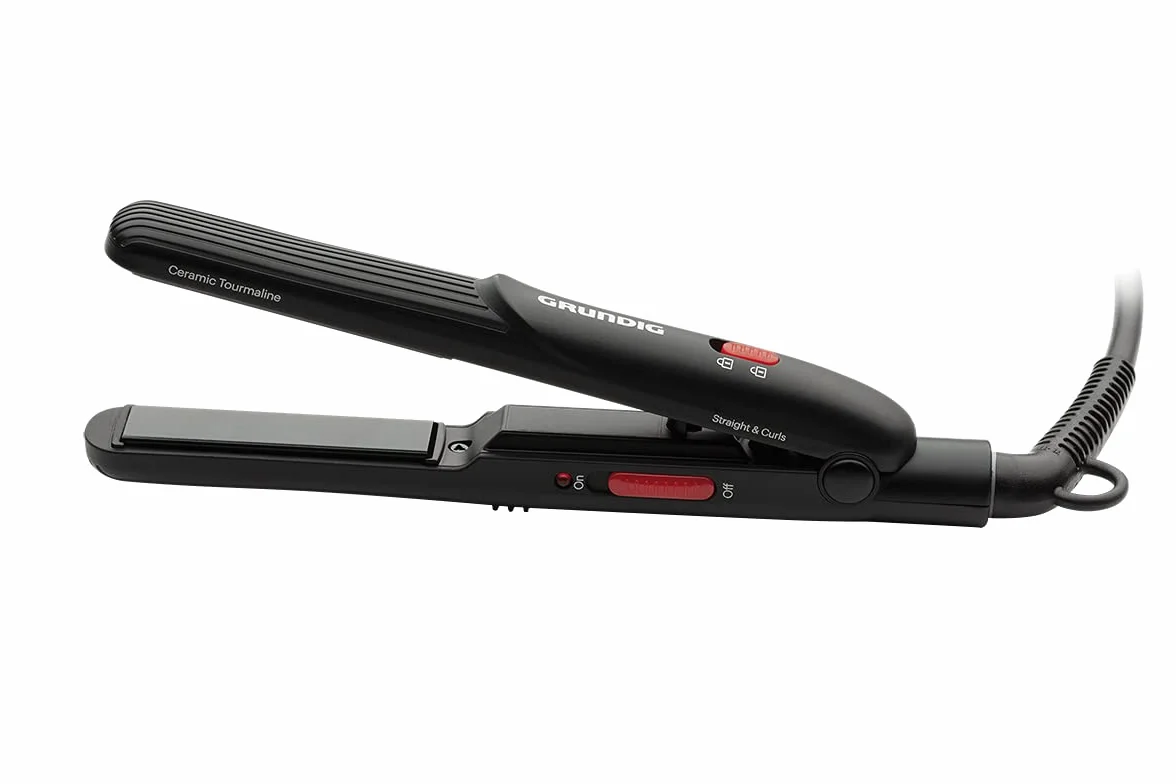 GRUNDIG HS2030, Mini prostownica do włosów, 15cm, czarna/czerwona