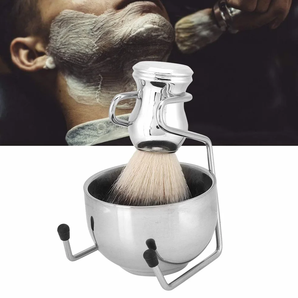 Pędzel do Golenia ze Stali Nierdzewnej, Stojak na Szczotki do Brody, Zestaw Mydelniczki