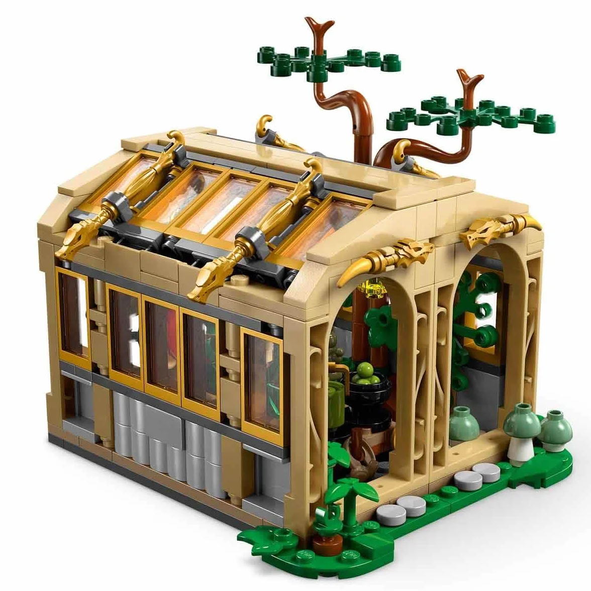 LEGO Harry Potter Zamek Hogwart: zajęcia z zielarstwa, prezent dla 8-latka, chłopca i dziewczynki, zabawka konstrukcyjna dla dziecka z trzema minifigurkami i mandragorą, zestaw modułowy 76445