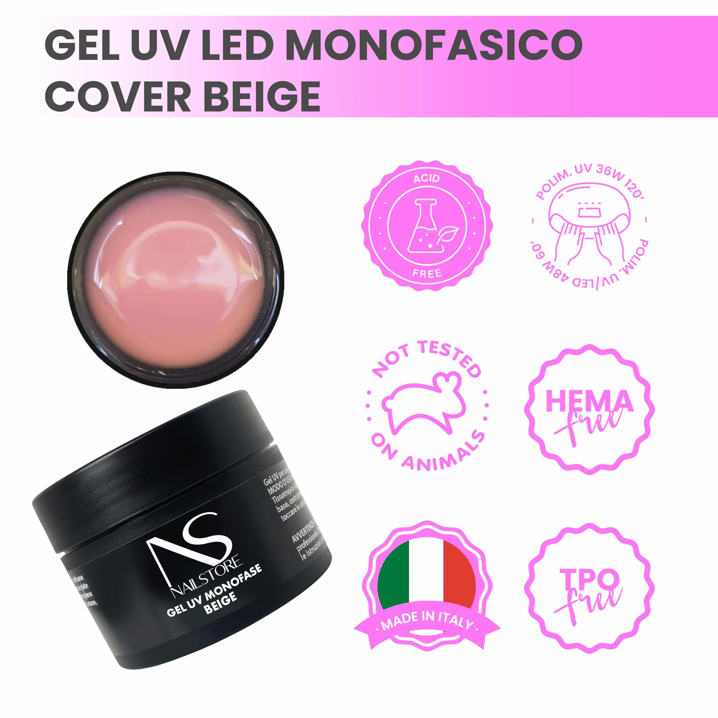 Nail Store - Żel UV Led jednofazowy Beżowy pokrowiec Beżowy - kamuflaż - średnia gęstość - samopoziomująca - łatwa obróbka, nadaje się do napełniania i przedłużania kartką (100 g)