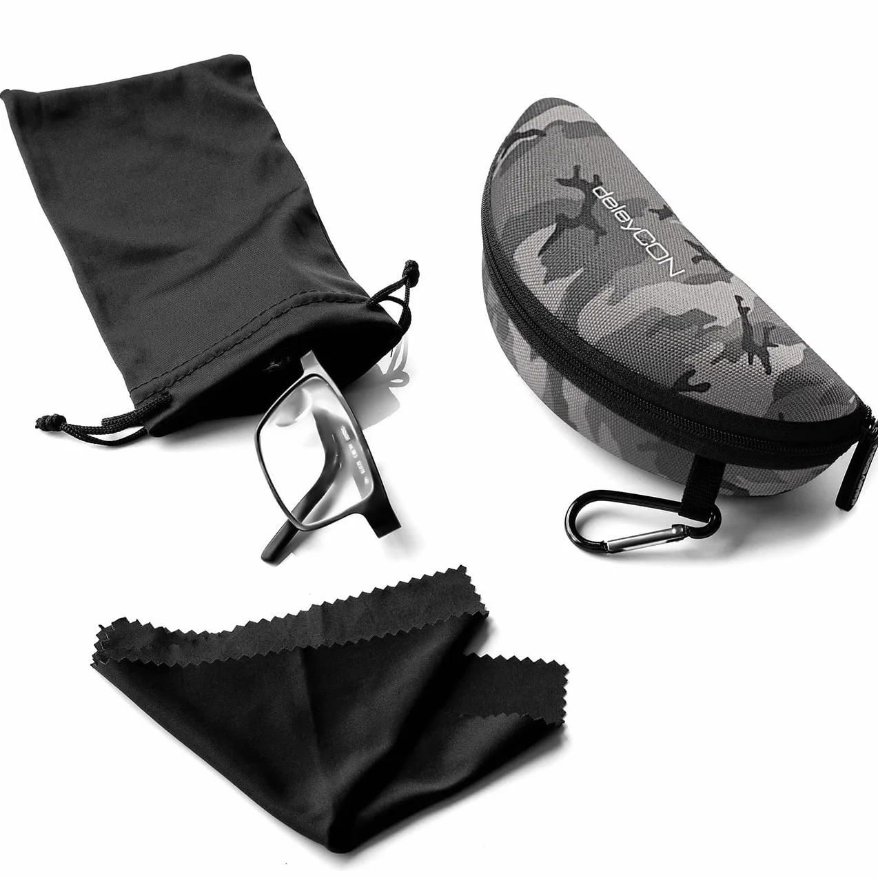 deleyCON Etui na Okulary Twardy Futerał Torba na Okulary Pudełko na Okulary Twarda Okładka Sportowe Rowerowe Okulary do Czytania Okulary Przeciwsłoneczne Ściereczka do Czyszczenia Okularów