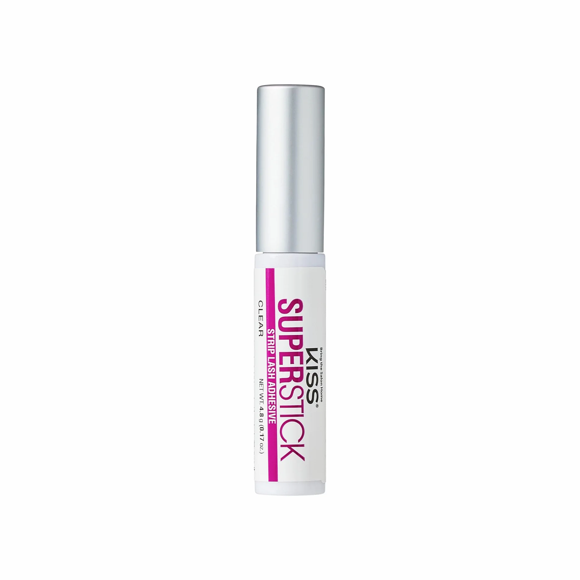 KISS Super Stick klej do rzęs, wydłużony czas noszenia 5 dni, szybkoschnący klej do rzęs, wzbogacony ekstraktem z oczaru wirginijskiego i kaktusa, aplikator pędzla, netto 4,8 g, przezroczysty